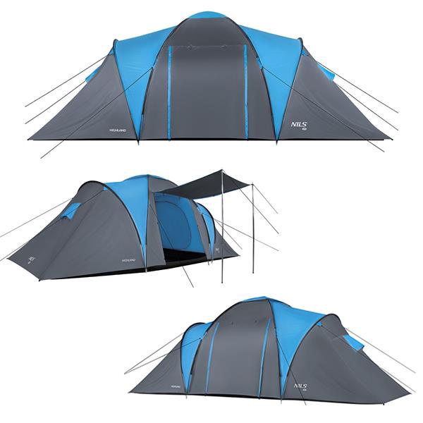 Šešiavietė palapinė Nils Camp NC6031, mėlyna sp./pilka sp., 570 cm x 210 cm x 200 cm