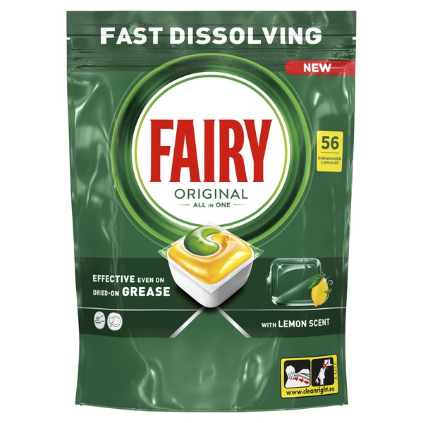 Indaplovių kapsulės Fairy All In One Lemon, 56 vnt.