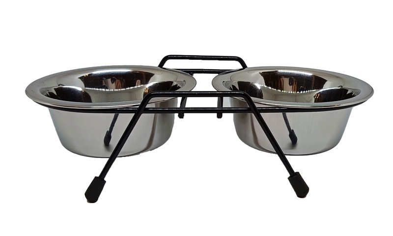 Stovas su dubenėliais šuniui Höppy MS Wire Diner Trapeze, 0.9 l, 2 vnt., sidabro sp.
