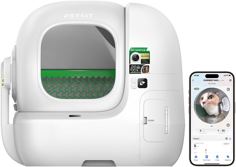 Automatinis kačių tualetas Petkit Purobot Max Pro 2, balta sp., uždaras, išmanusis, 65.7 cm x 53.8 cm x 60.3 cm