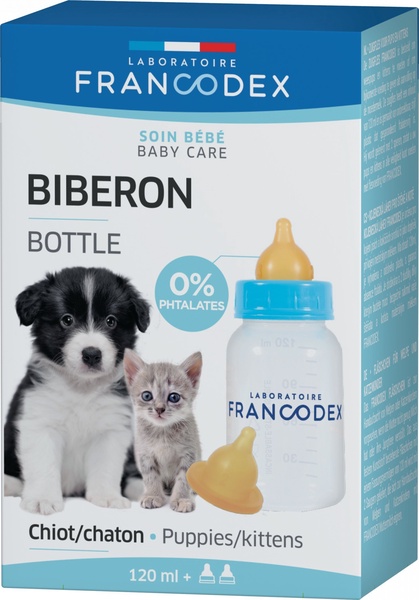 Maitinimo švirkštas Francodex Biberon Feeding bottle, 0.12 l, skaidri sp./mėlyna sp.