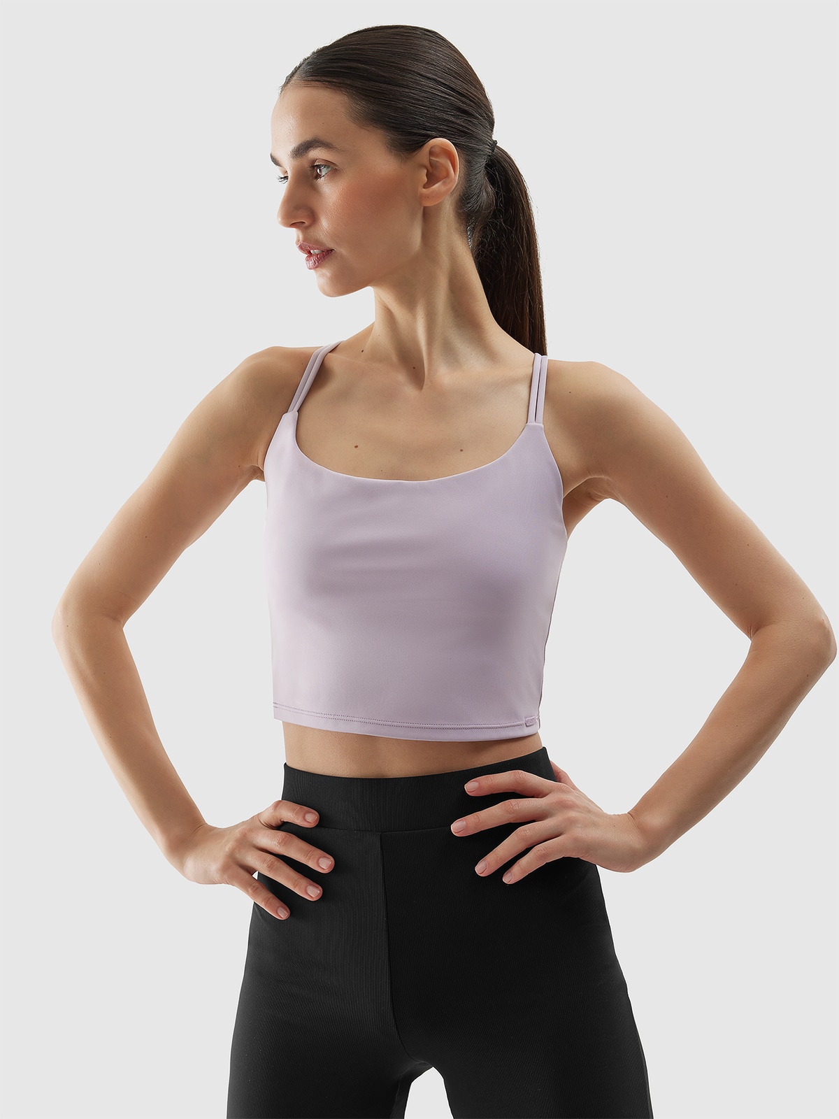 Moteriški Crop top marškinėliai jogai iš perdirbtos medžiagos - violetiniai