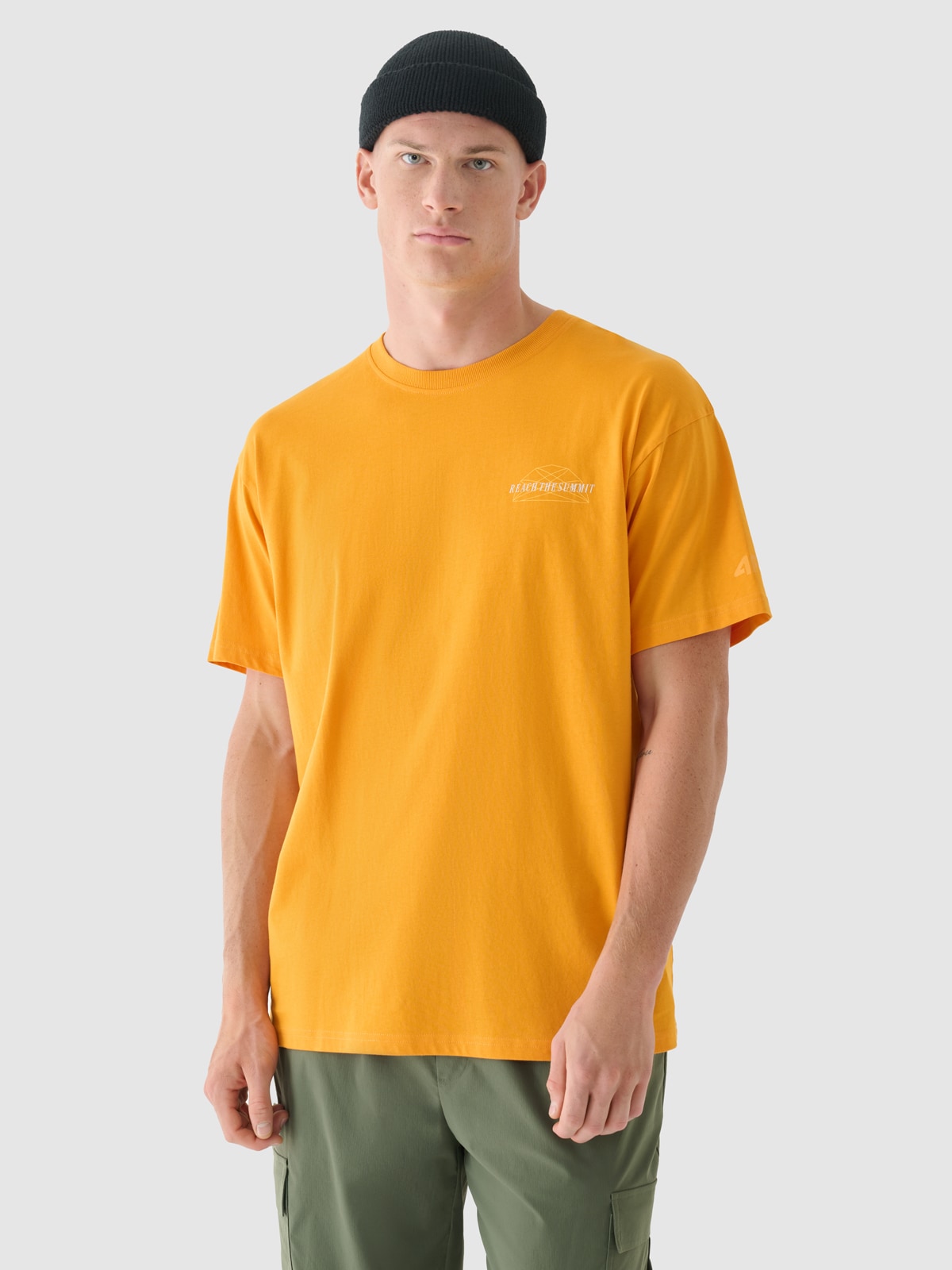 Vyriški T-shirt oversize marškinėliai su spauda - oranžiniai