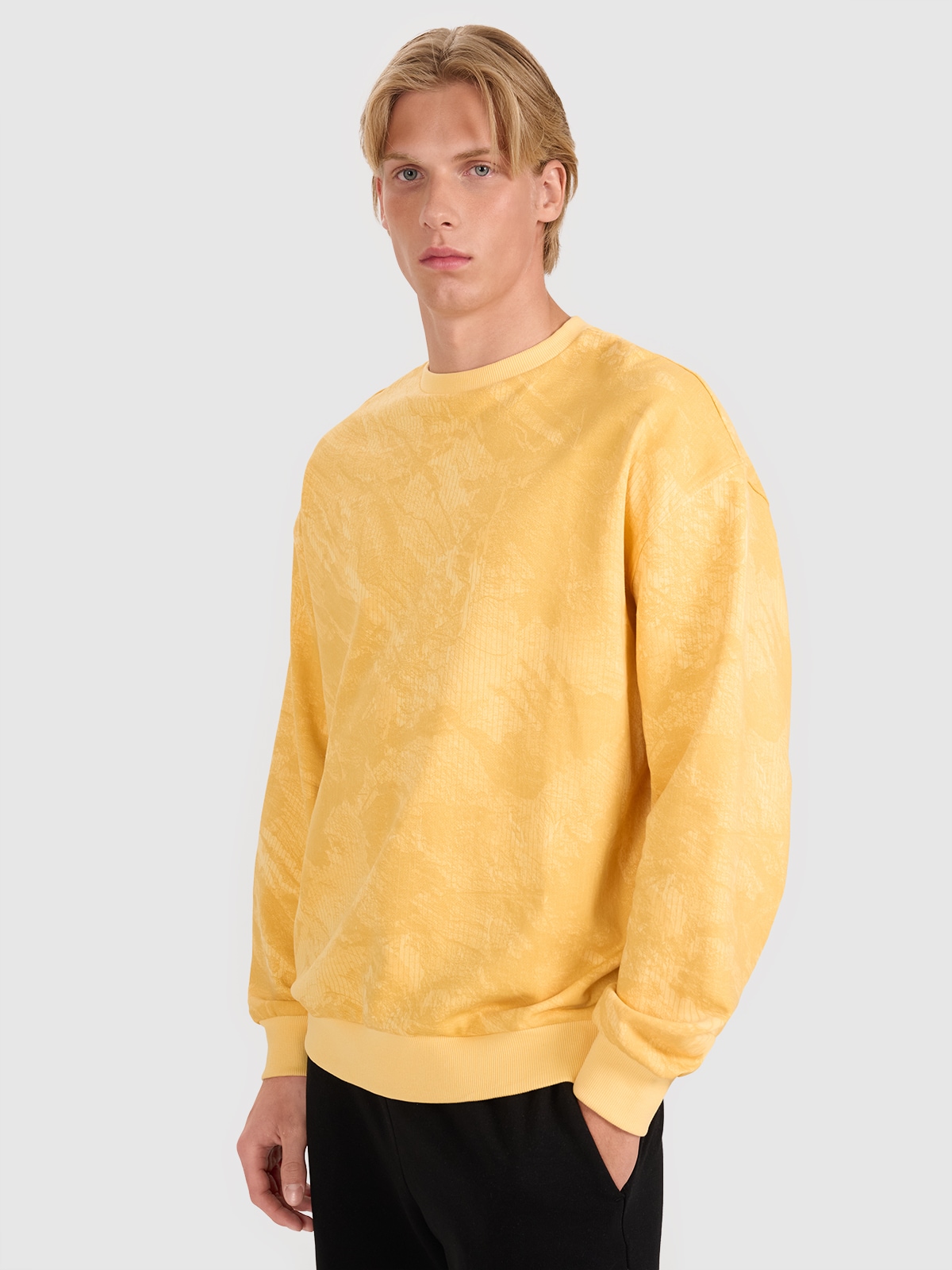 Vyriškas sportinis neatsegamas džemperis be gobtuvo - geltonas