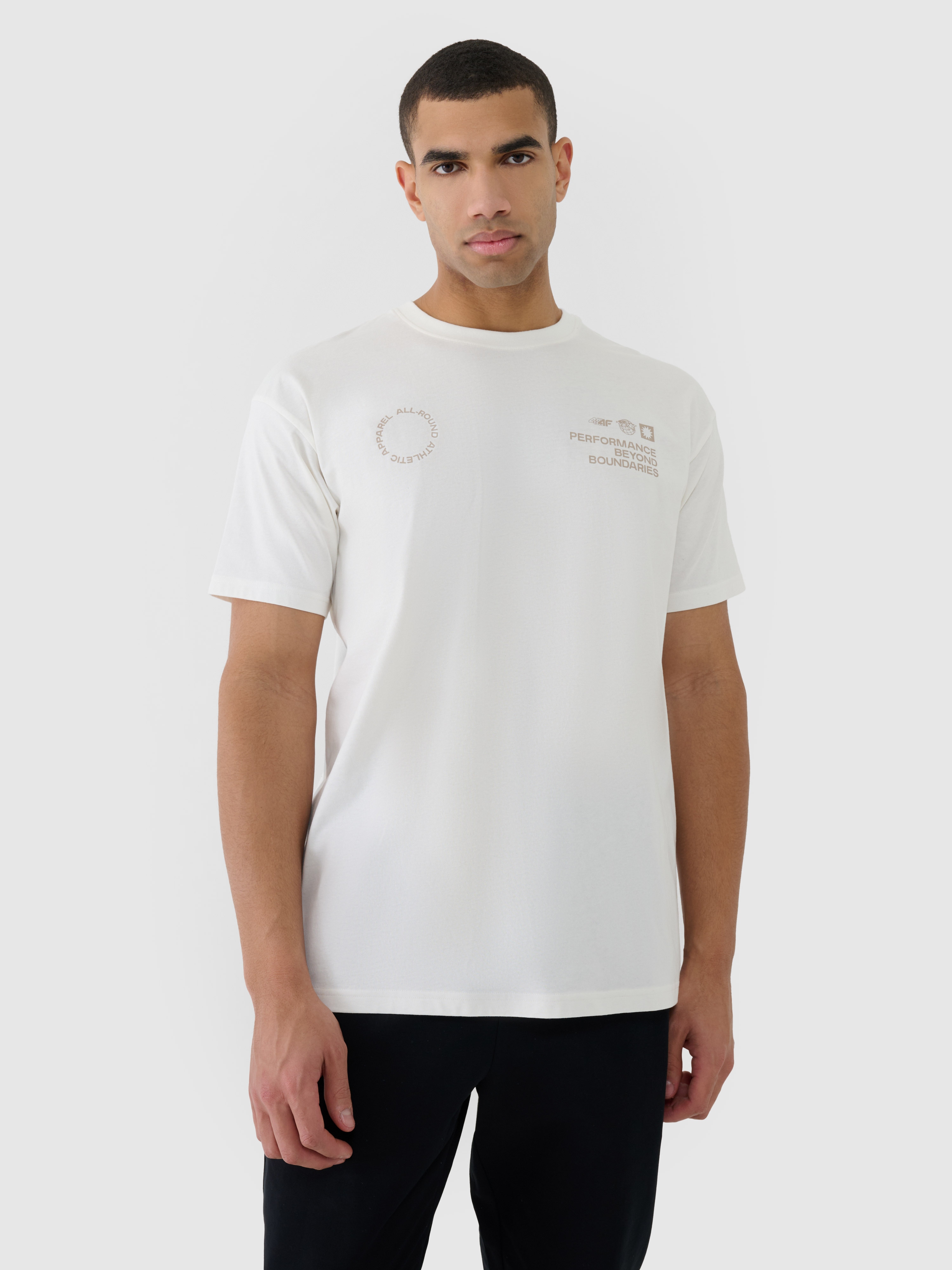 Vyriški T-shirt oversize marškinėliai su grafika - smėlio spalvos