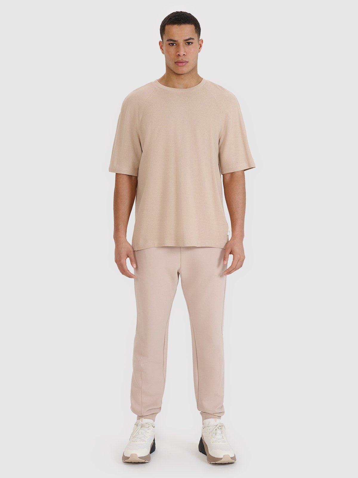 Vyriški T-shirt oversize marškinėliai su modaliu - smėlio spalvos