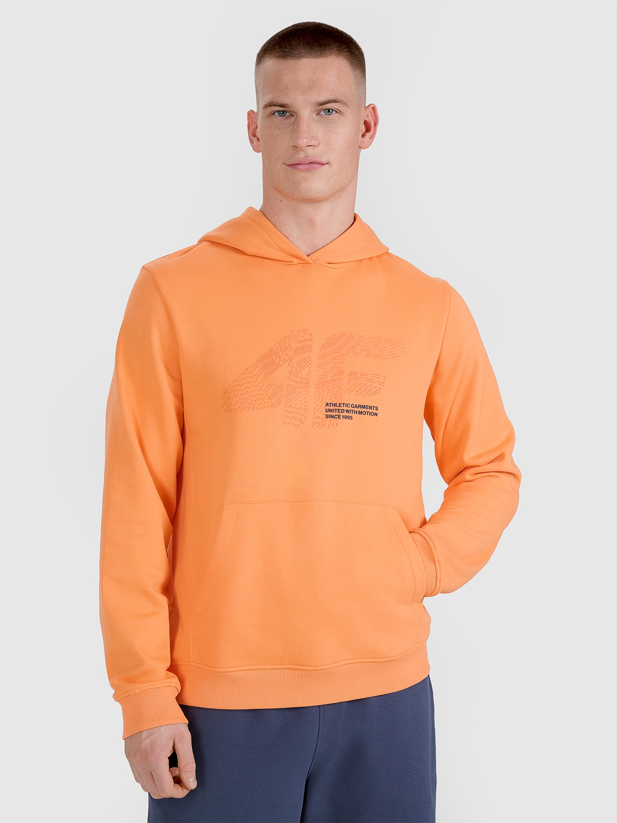 Vyriškas sportinis neatsegamas džemperis su gobtuvu - oranžinis