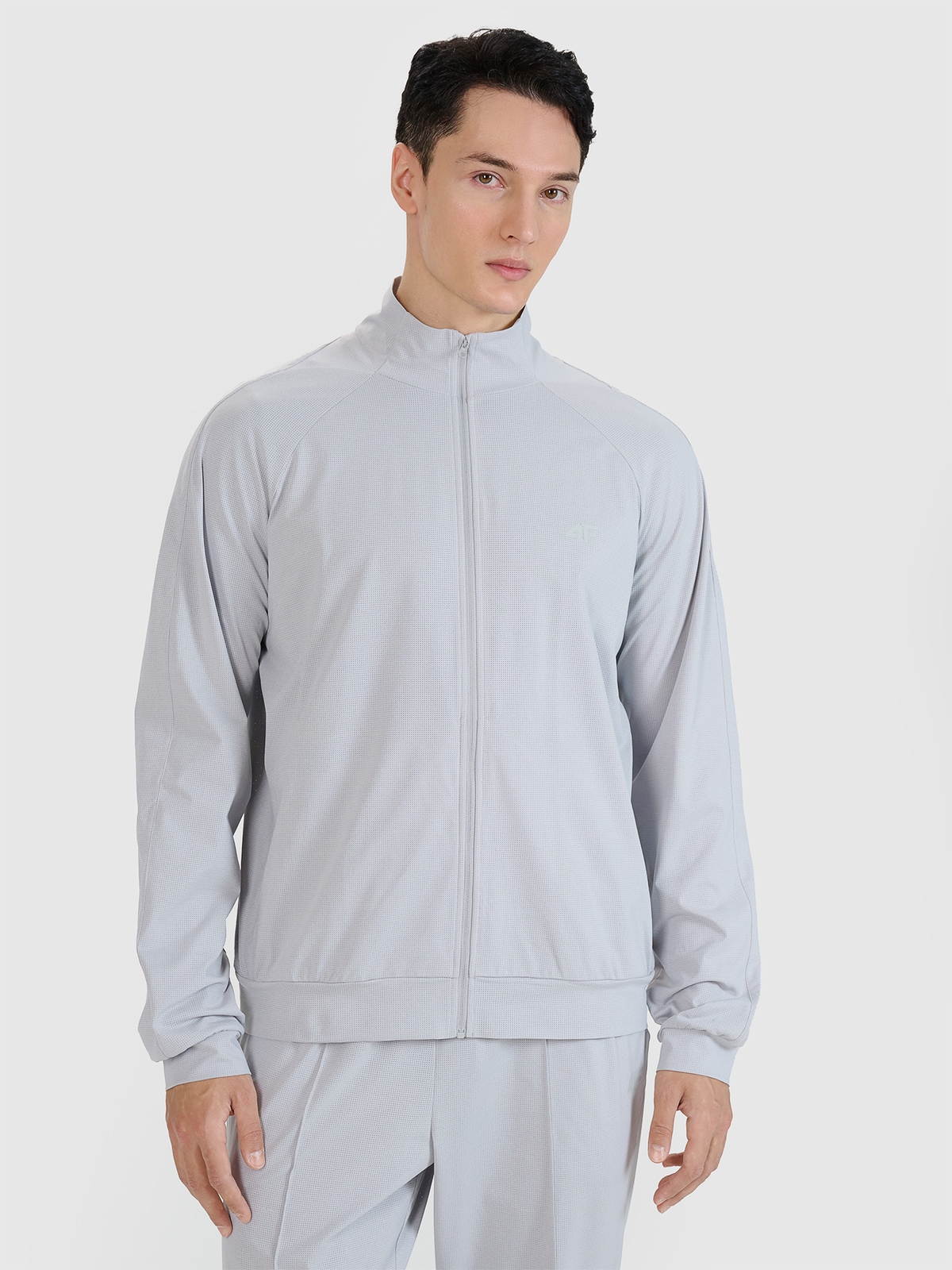 Vyriškas atsegamas treniruočių džemperis be gobtuvo - pilkas