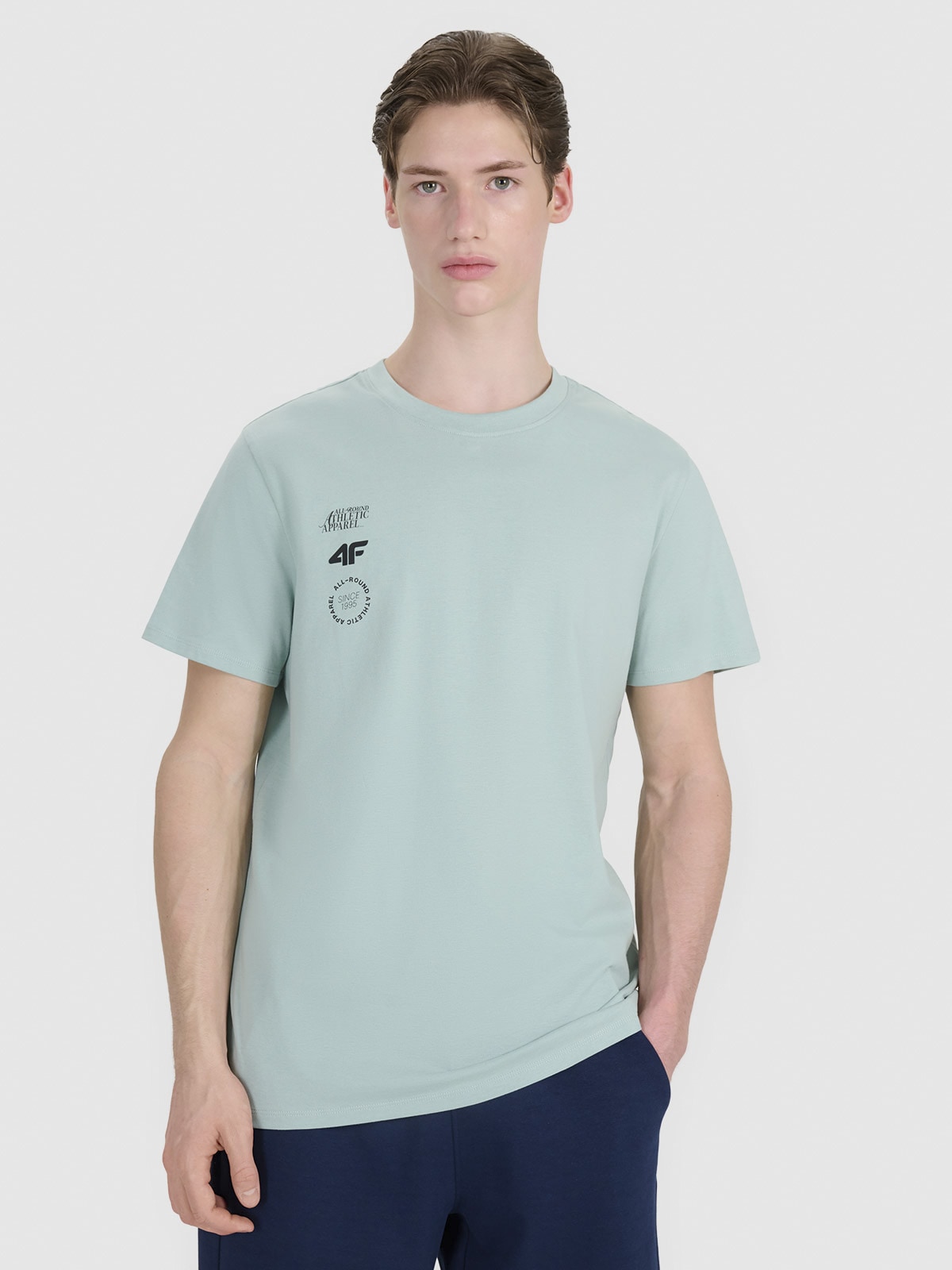 Vyriški T-shirt regular marškinėliai su spauda - turkio spalvos