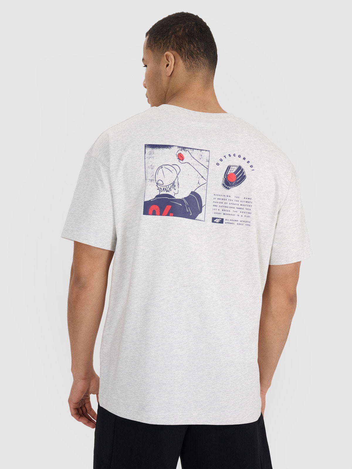 Vyriški T-shirt oversize marškinėliai su grafika - pilki