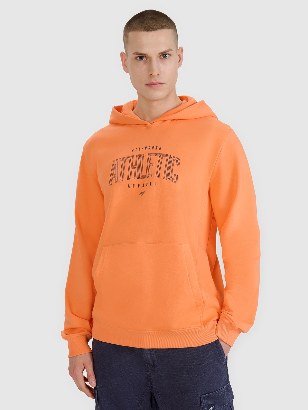 Vyriškas sportinis neatsegamas džemperis su gobtuvu - oranžinis