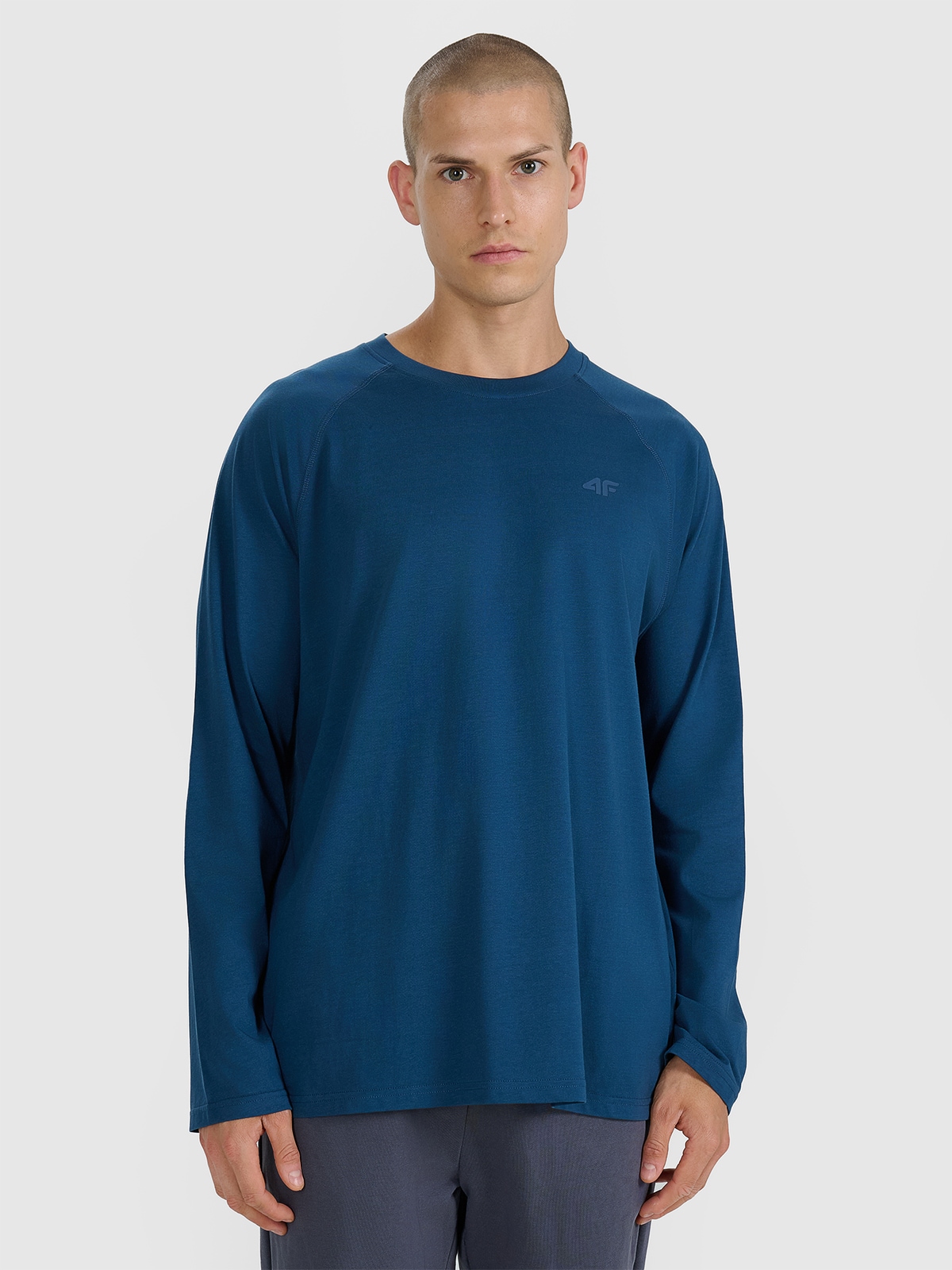 Vyriški Longsleeve oversize lygus marškinėliai - tamsiai mėlyni