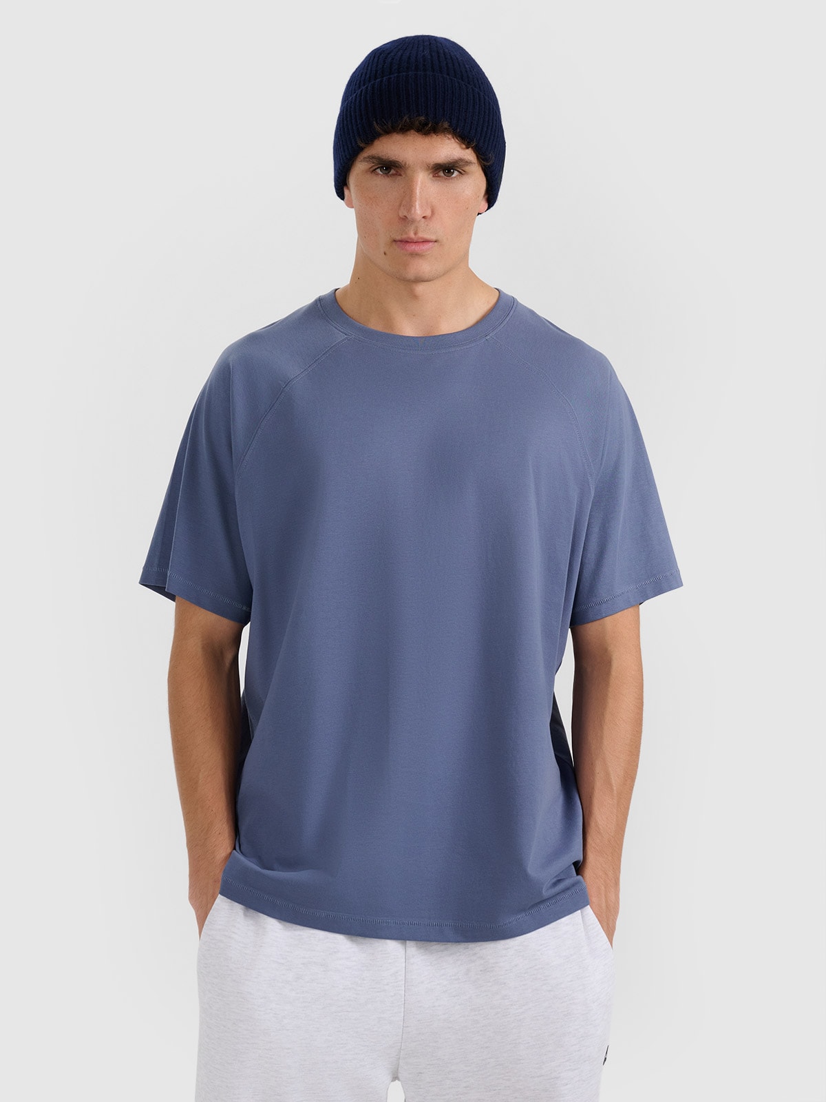 Vyriški T-shirt oversize lygus marškinėliai - tamsiai mėlyni