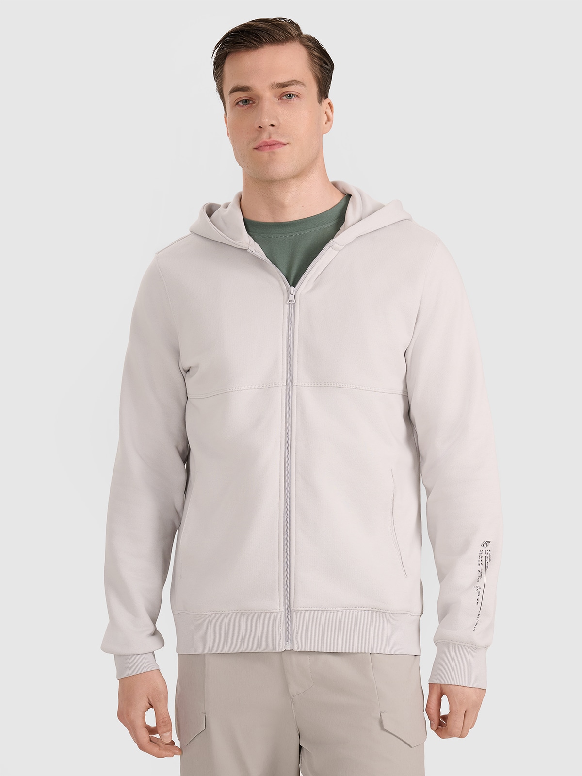 Vyriškas sportinis atsegamas džemperis su gobtuvu - pilkas