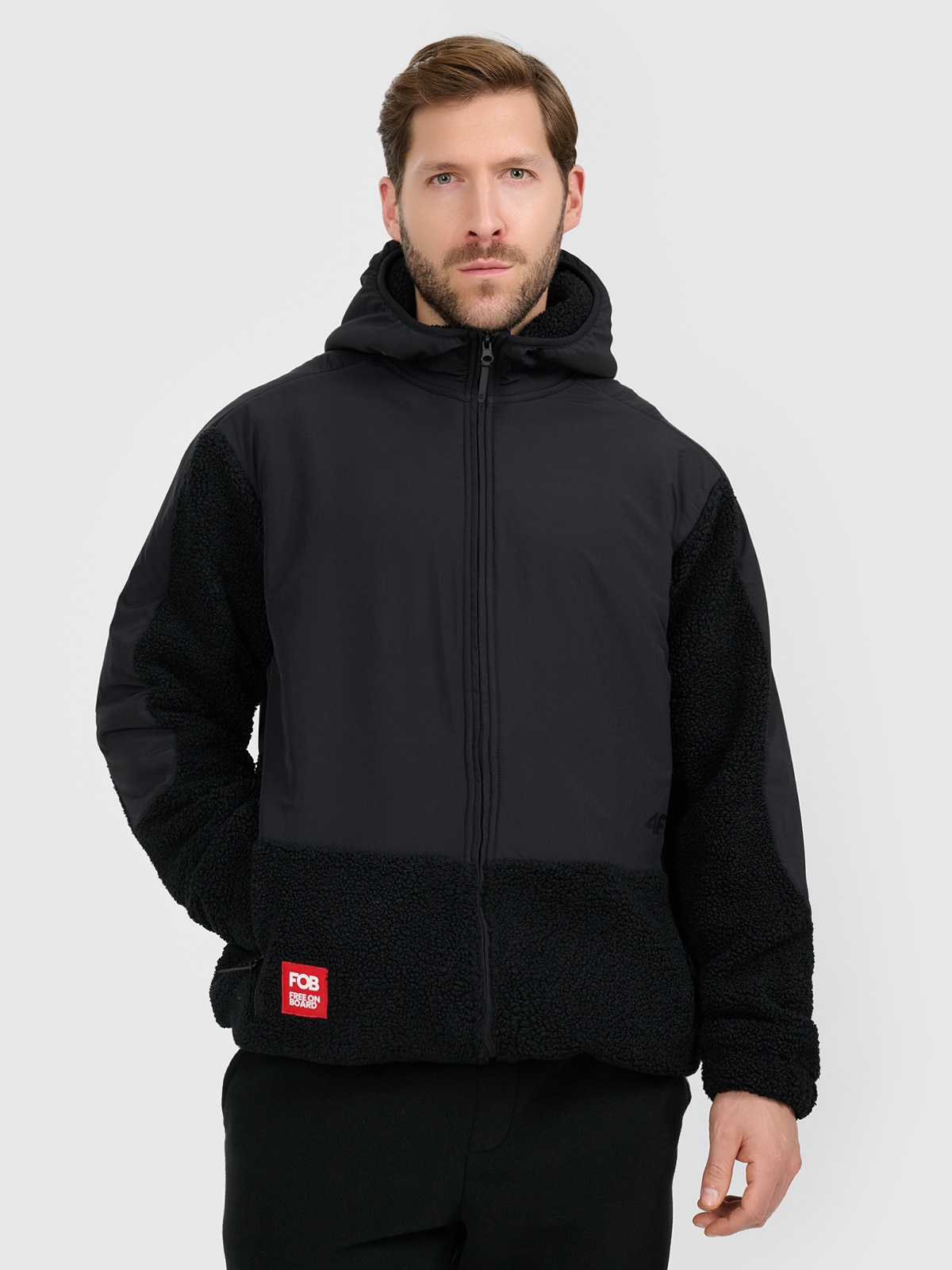 Vyriškas sherpa loose flisas su gobtuvu - juodas