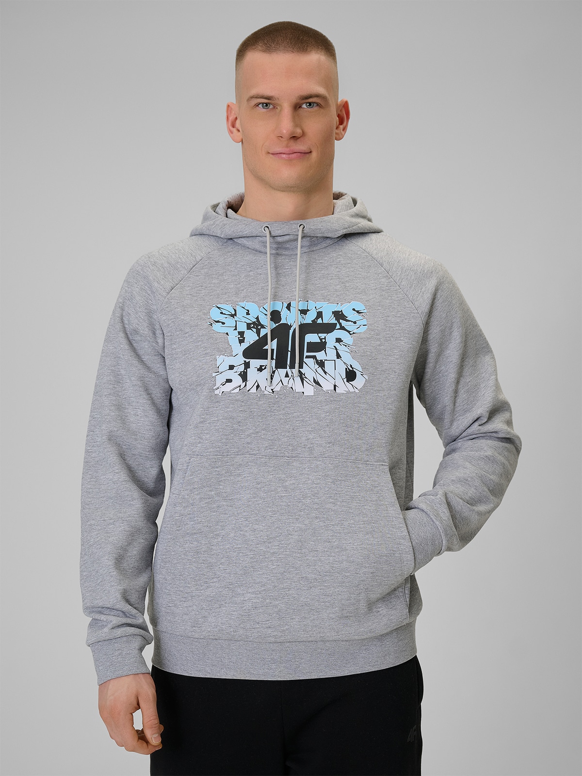 Vyriškas sportinis neatsegamas džemperis su gobtuvu - pilkas