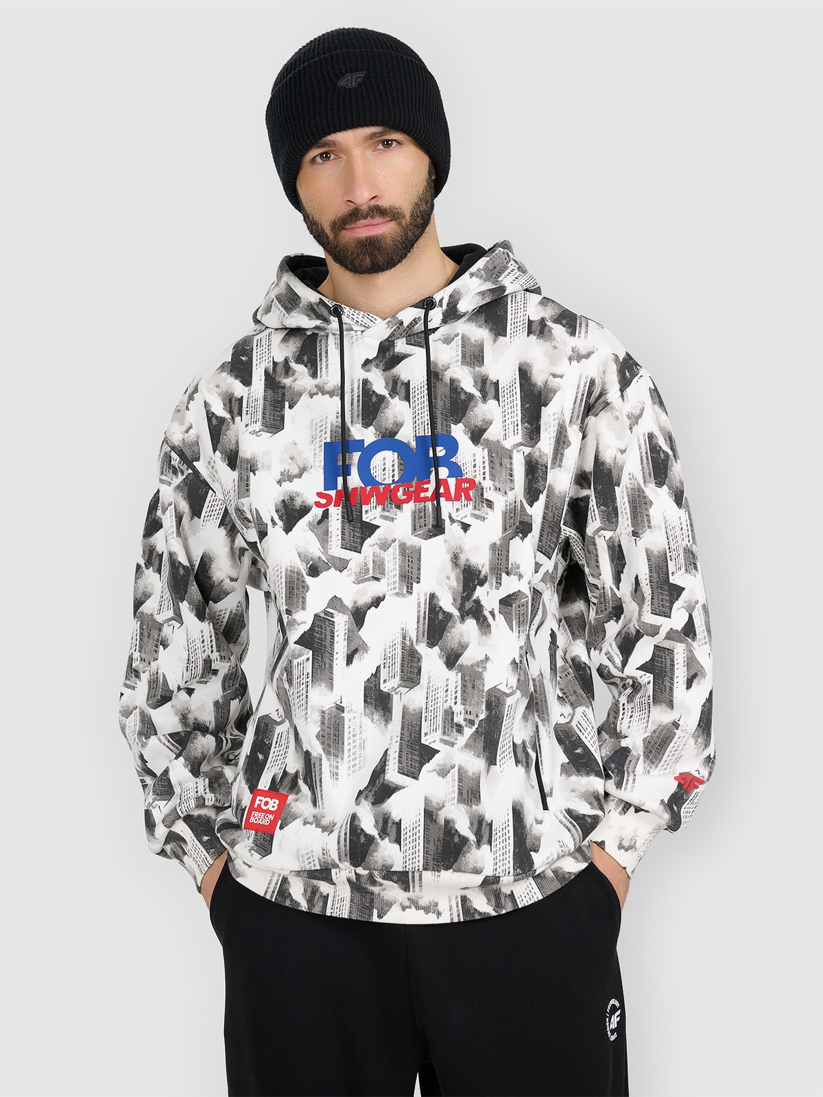 Vyriškas sportinis loose džemperis su gobtuvu - baltas