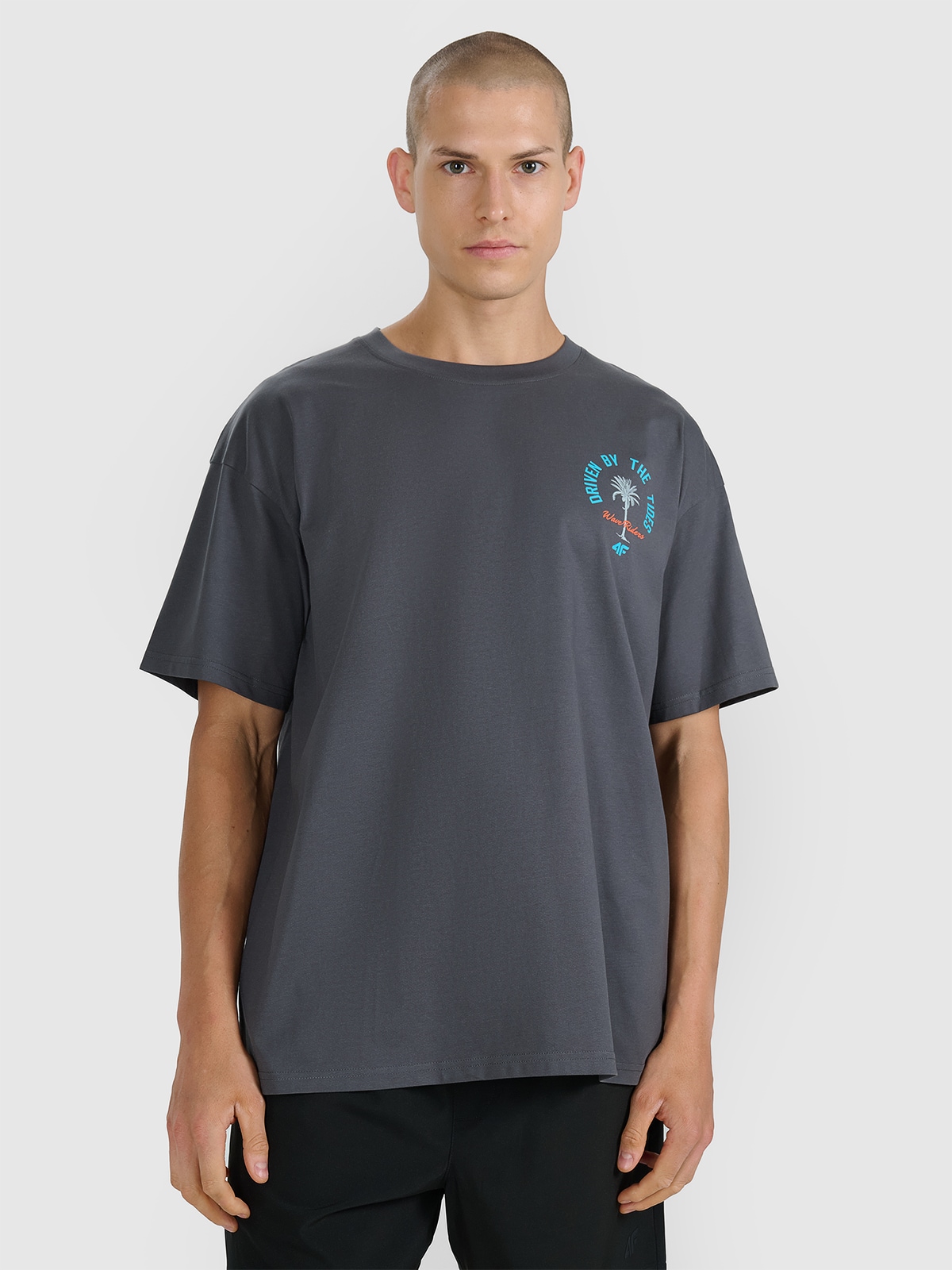 Vyriški T-shirt oversize marškinėliai su grafika - pilki