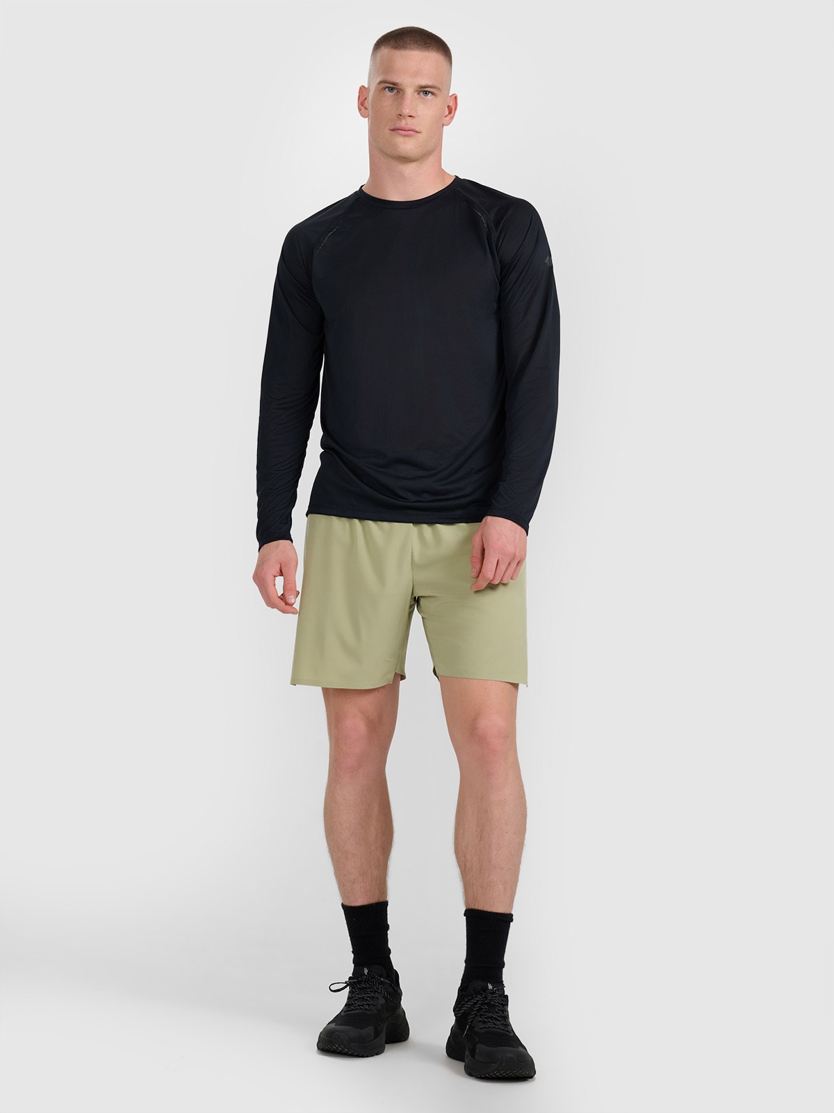 Vyriški greitai džiūstantys bėgimo šortai - alyvuogių/khaki spalvos