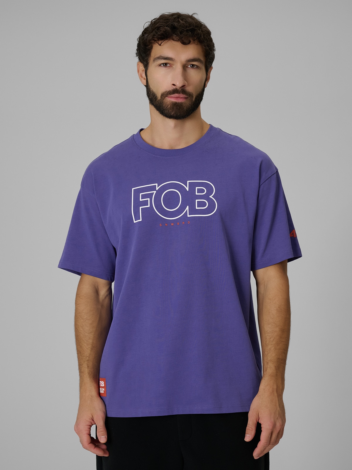 Vyriški T-shirt loose marškinėliai su spauda - violetiniai