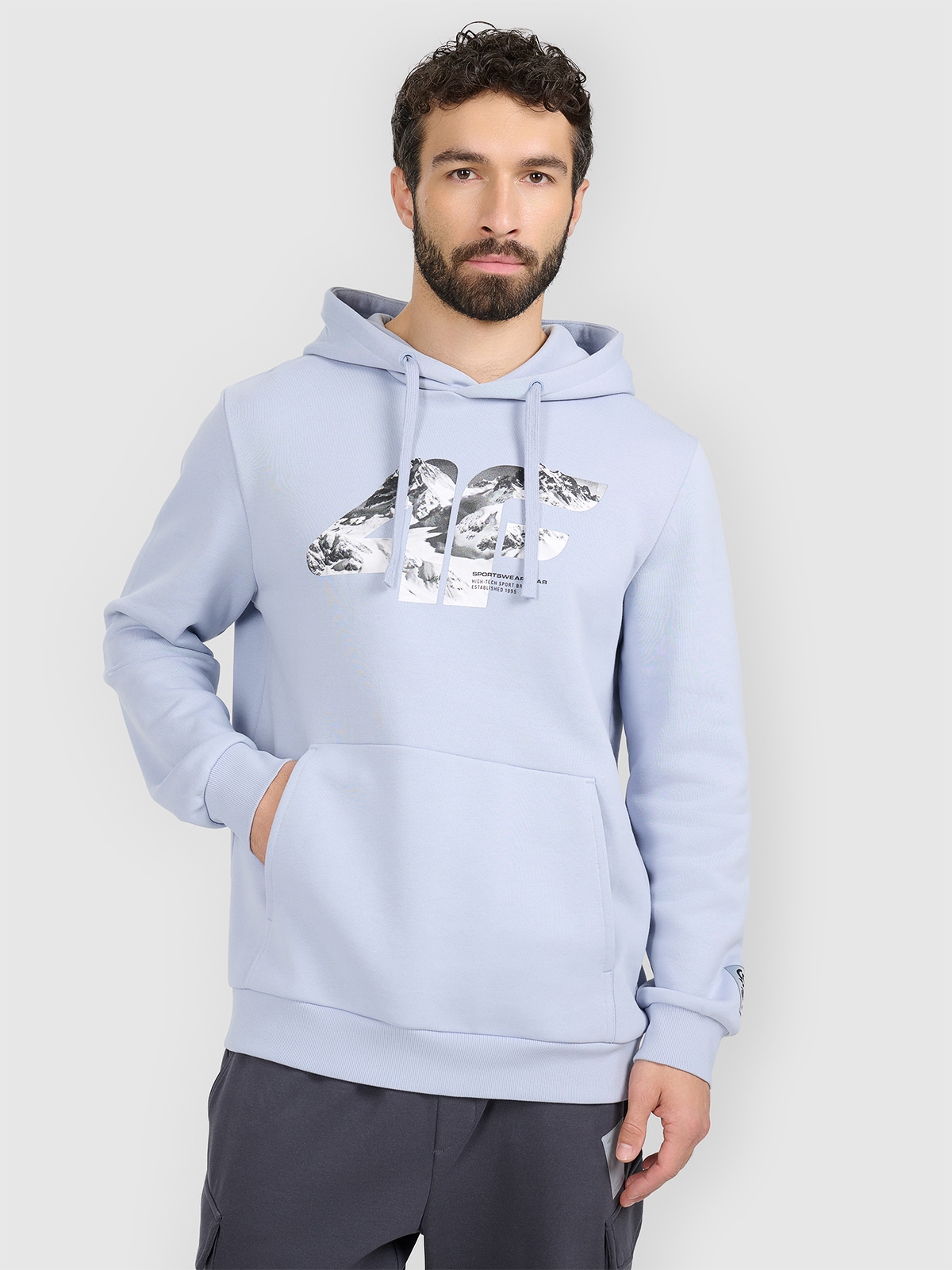 Vyriškas sportinis neatsegamas džemperis su gobtuvu - mėlynas