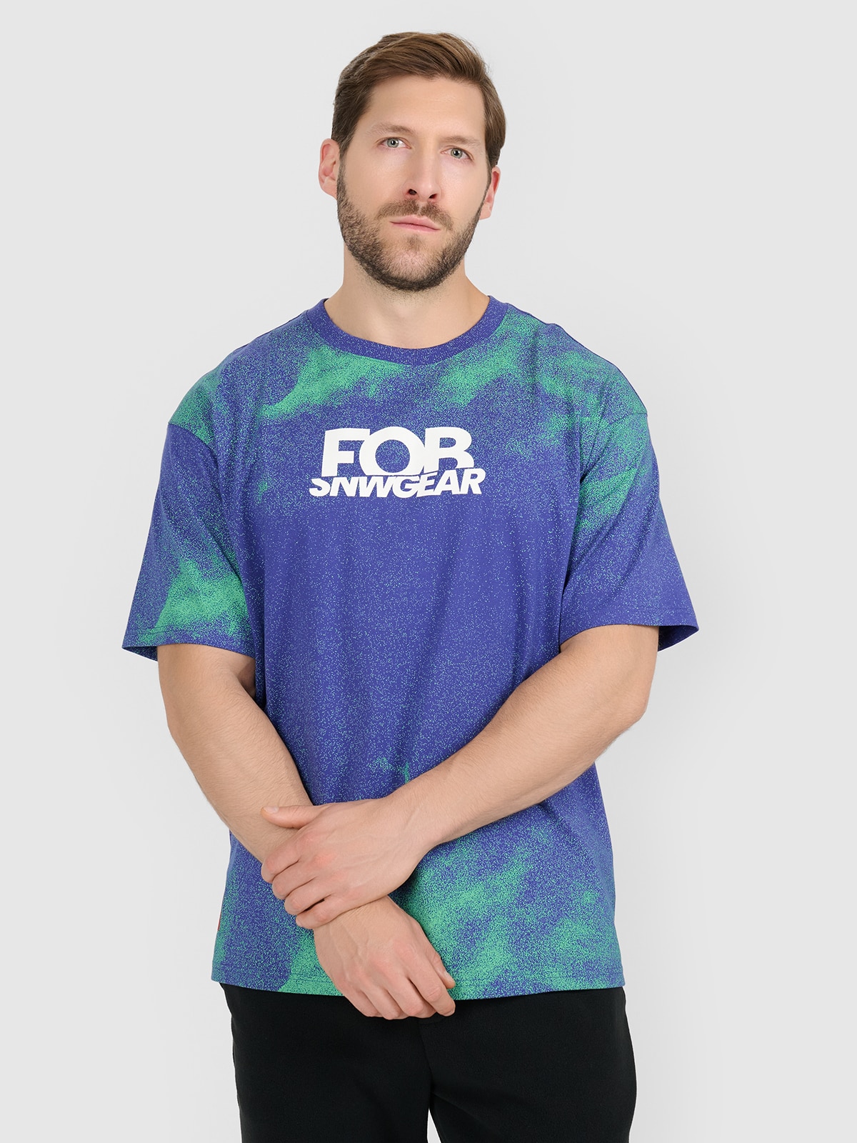 Vyriški T-shirt loose marškinėliai su spauda - violetiniai