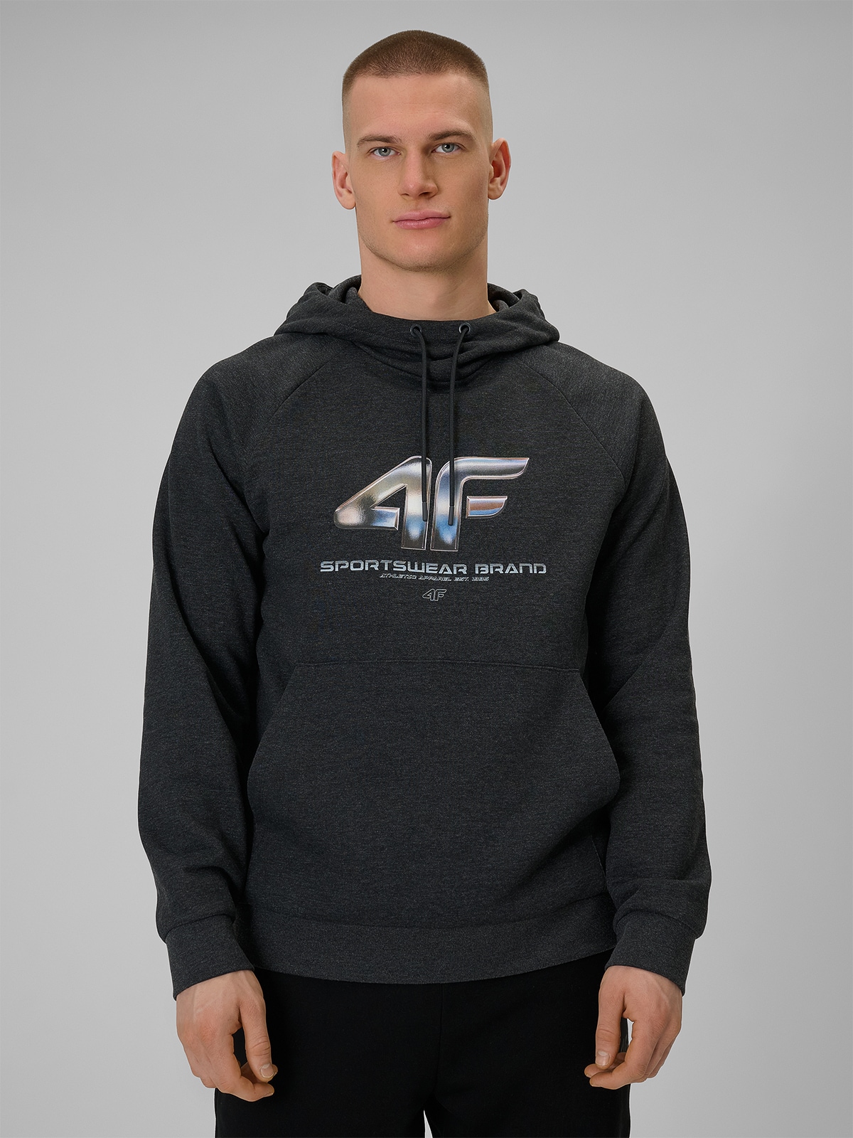 Vyriškas sportinis neatsegamas džemperis su gobtuvu - pilkas