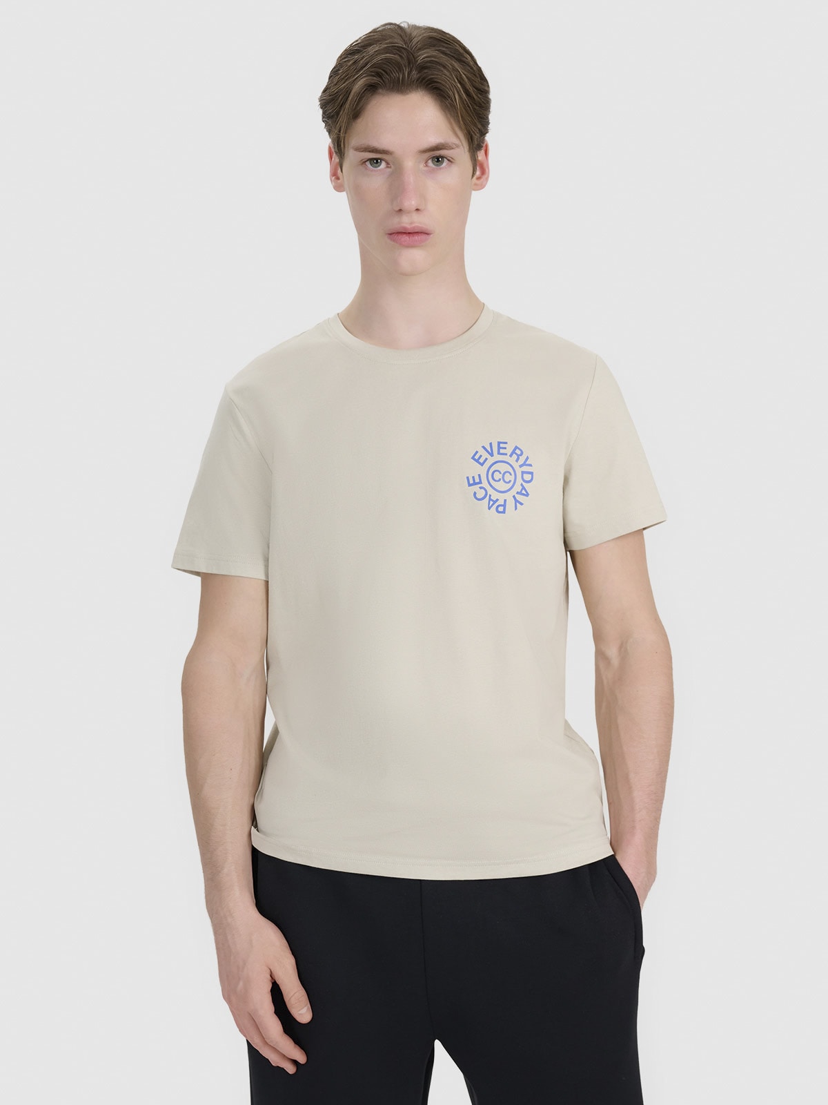 Vyriški T-shirt regular marškinėliai su spauda - smėlio spalvos