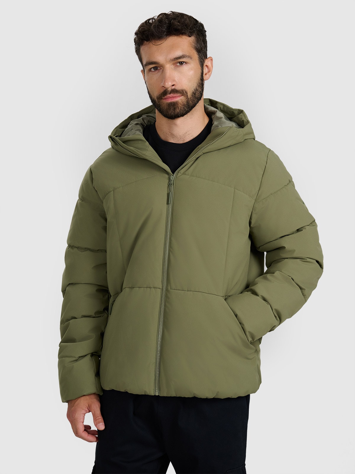 Vyriška striukė su sintetiniu kamšalu - alyvuogių/khaki spalvos