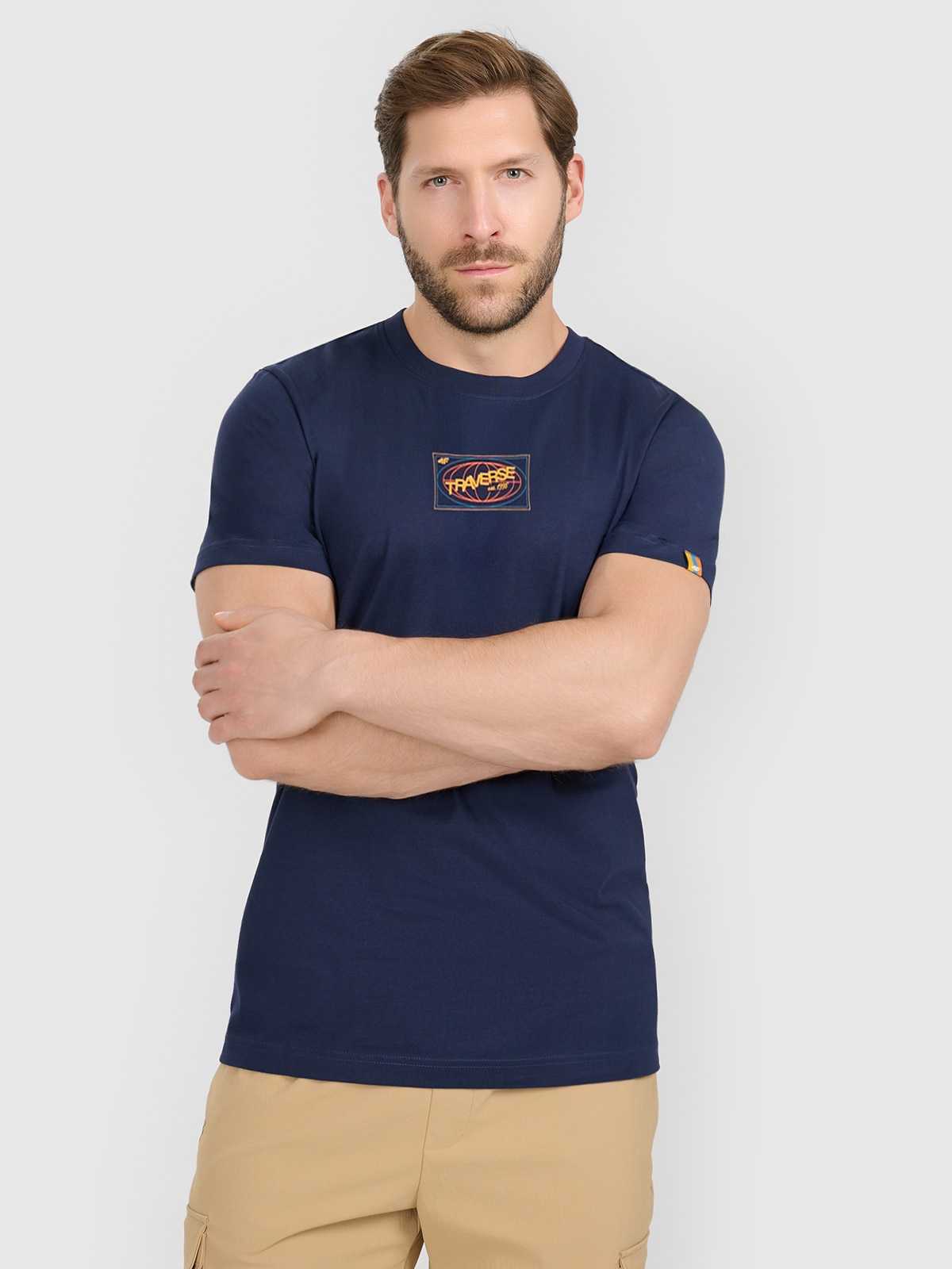 Vyriški T-shirt regular marškinėliai su spauda - tamsiai mėlyni