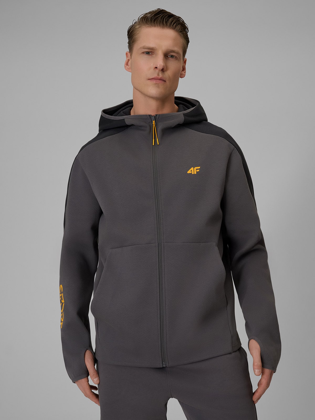 Vyriškas sportinis regular džemperis su gobtuvu - pilkas