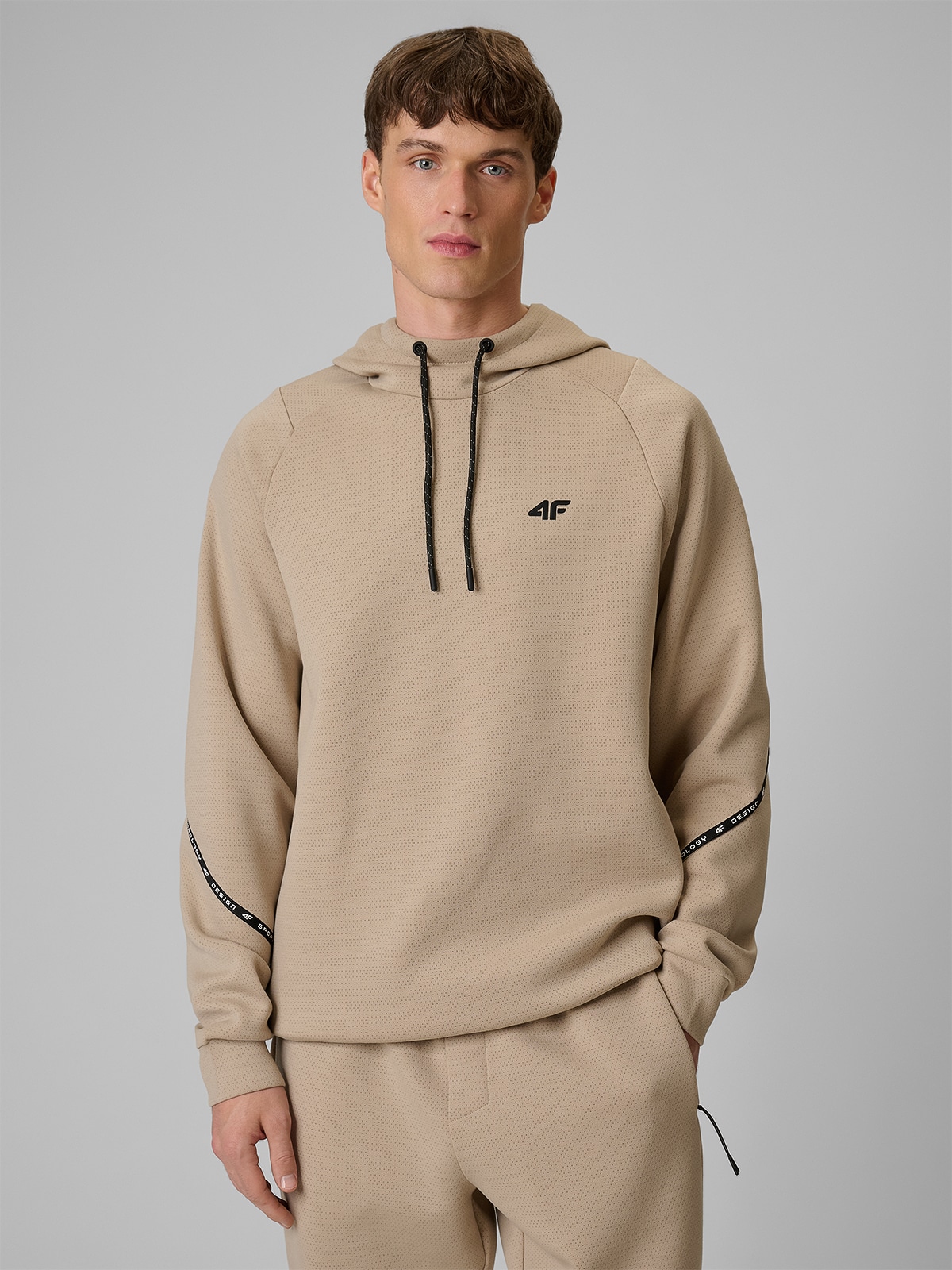 Vyriškas regular sportinis džemperis su gobtuvu - smėlio