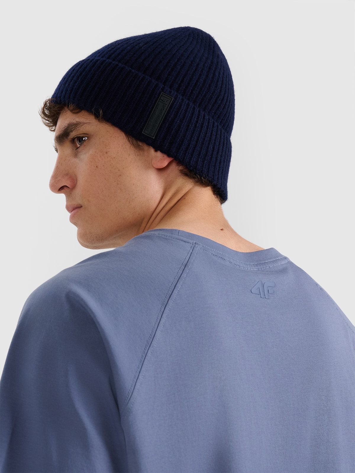 Vyriška beanie vilnonė kepurė - tamsiai mėlyna