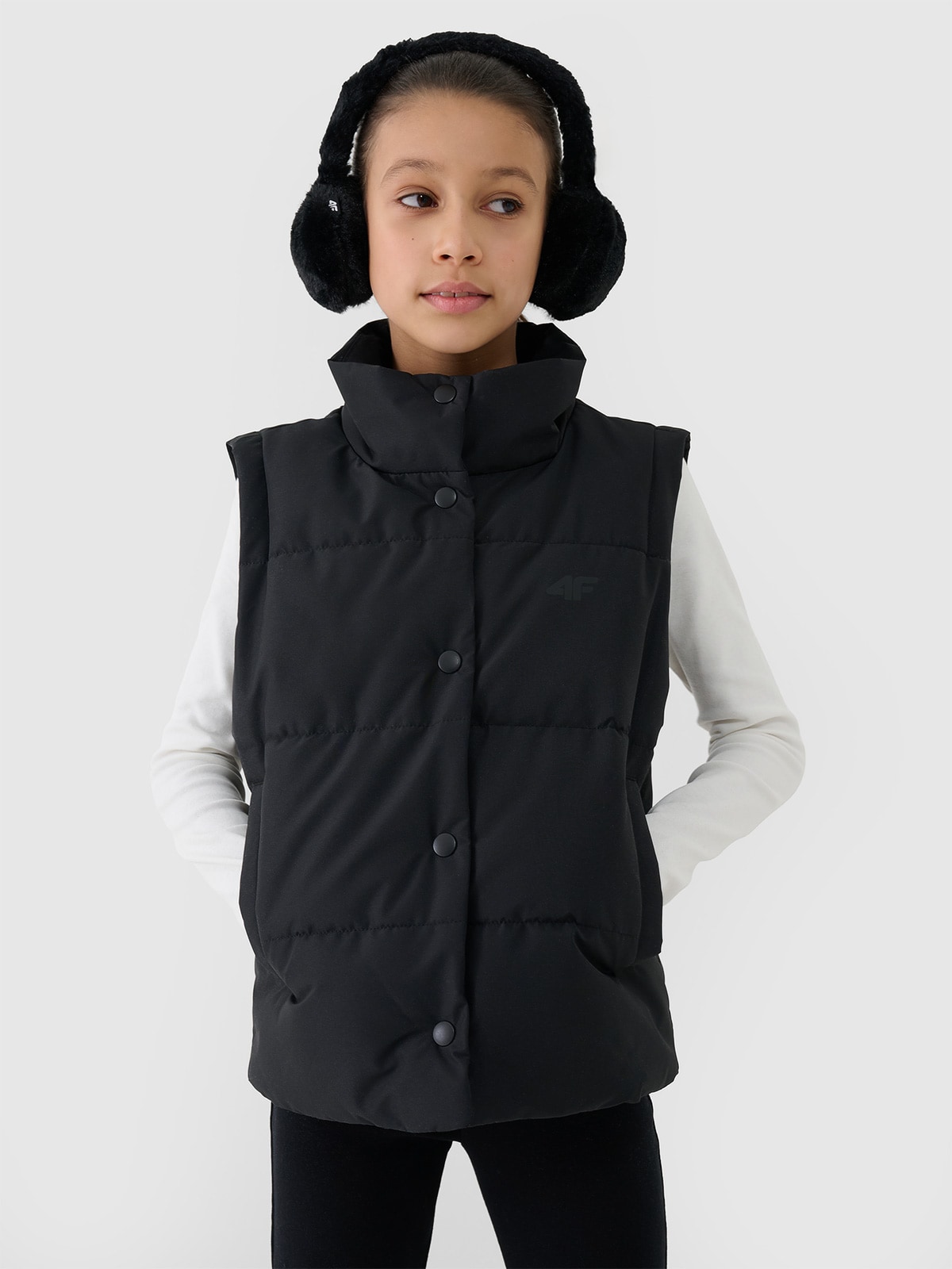 Berankovė striukė su sintetinių pūkų kamšalu mergaitėms - juoda