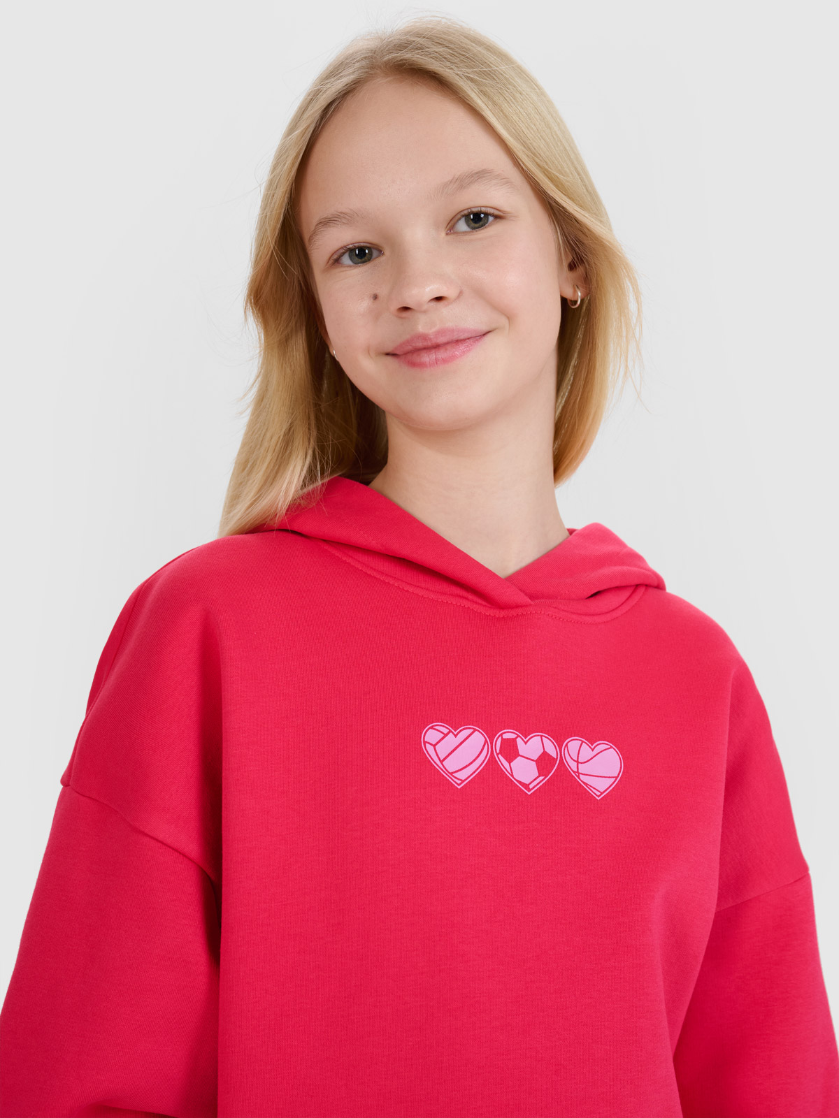 Sportinis neatsegamas džemperis su gobtuvu mergaitėms - raudonas