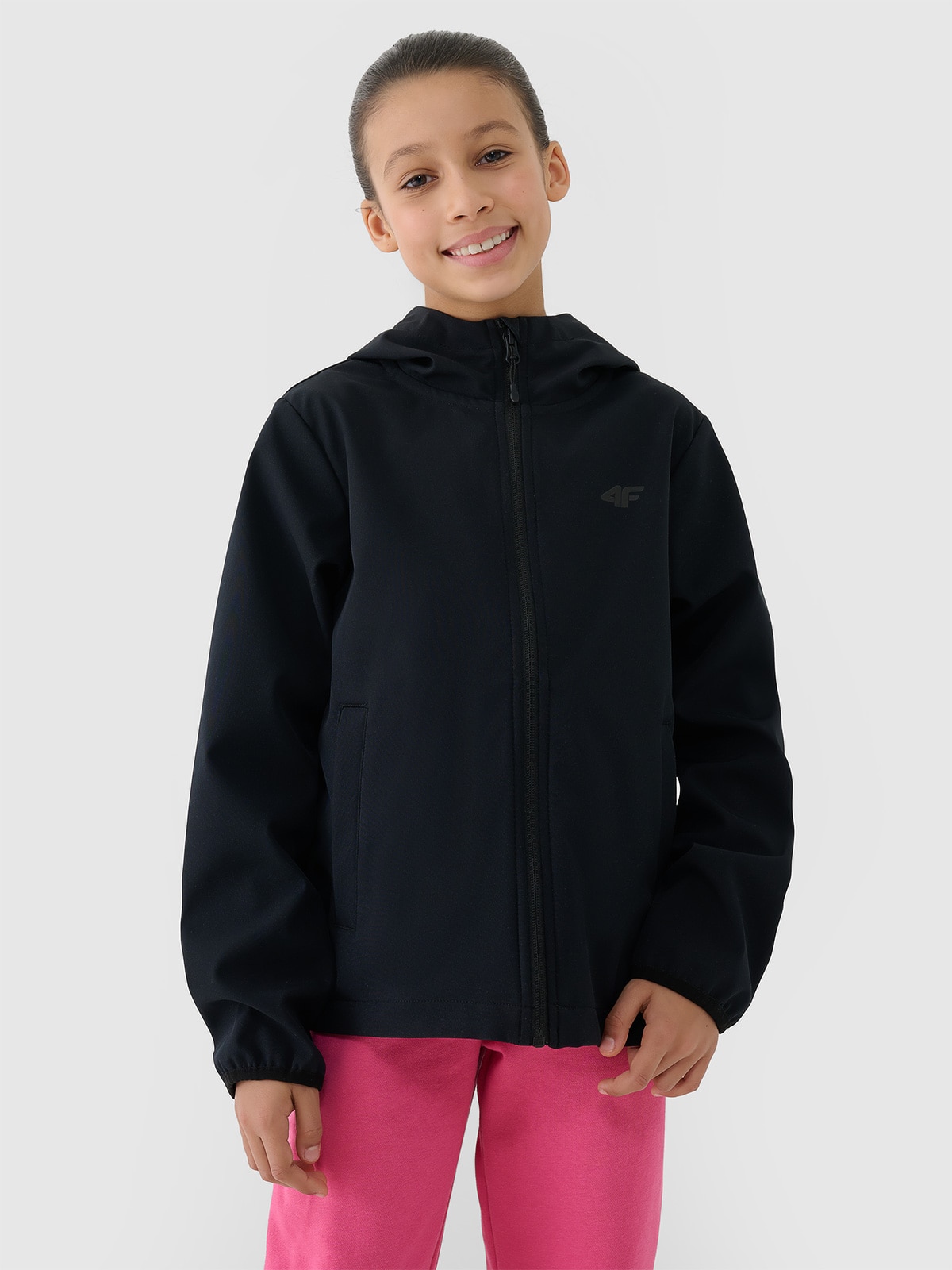 Softshell vėjui atspari striukė mergaitėms 5000 membrana - juoda
