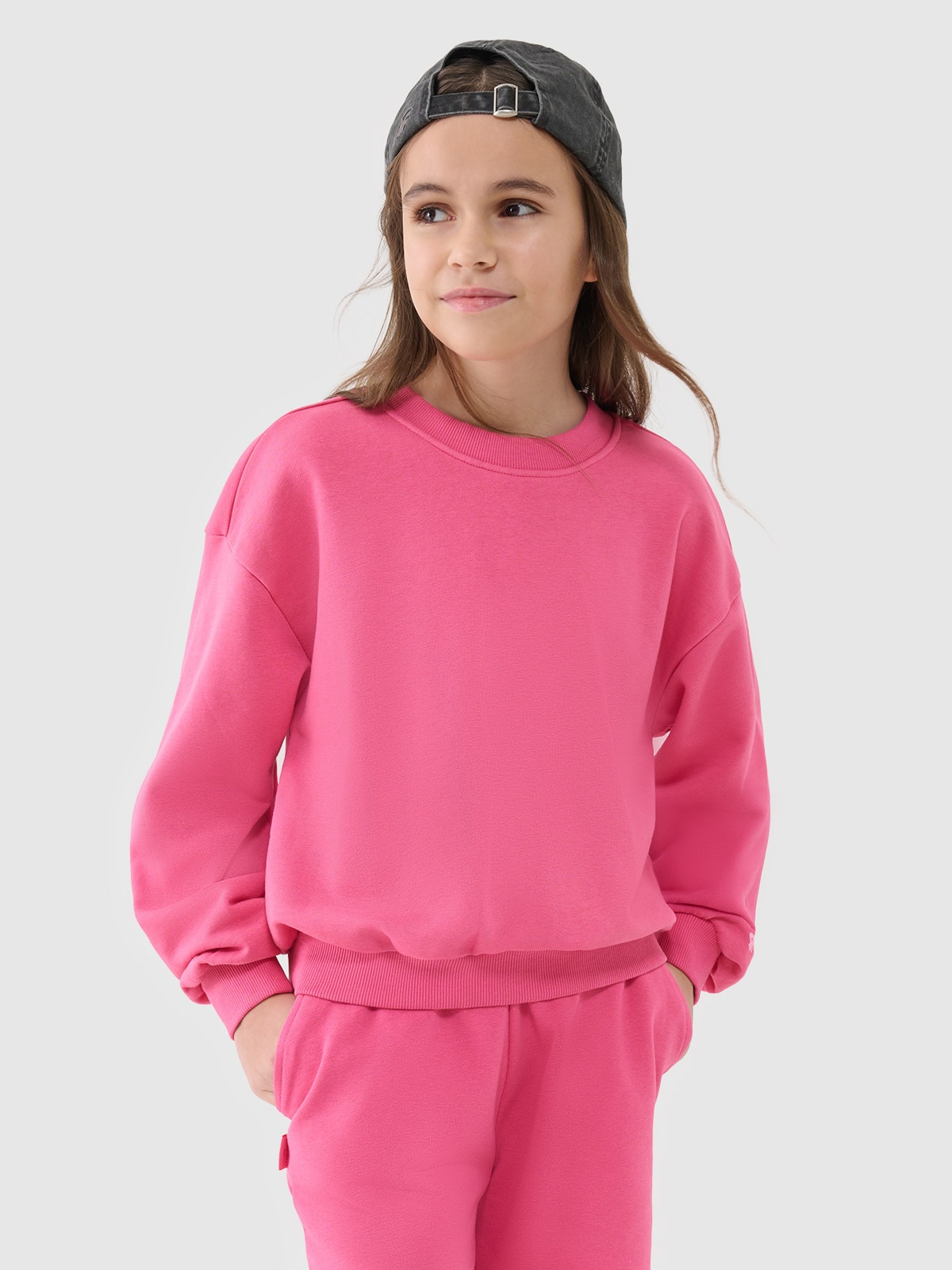 Sportinis neatsegamas džemperis be gobtuvo mergaitėms - rožinis
