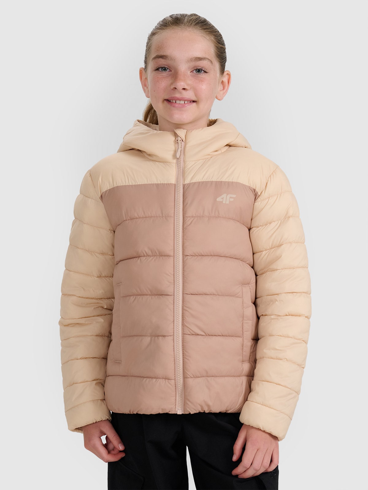 Striukė su sintetinių pūkų kamšalu mergaitėms - smėlio spalvos