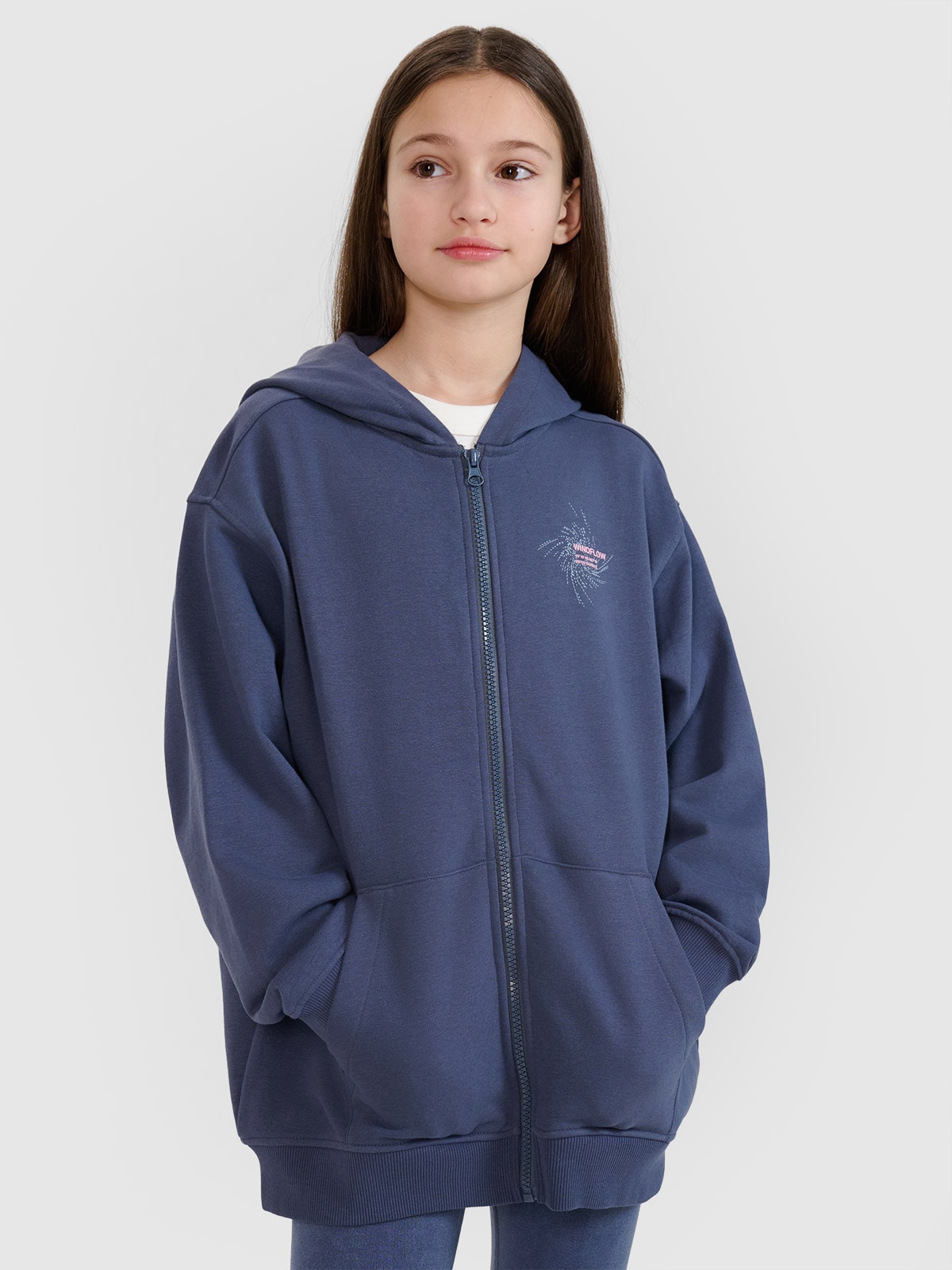 Sportinis atsegamas džemperis su gobtuvu mergaitėms - pilkas