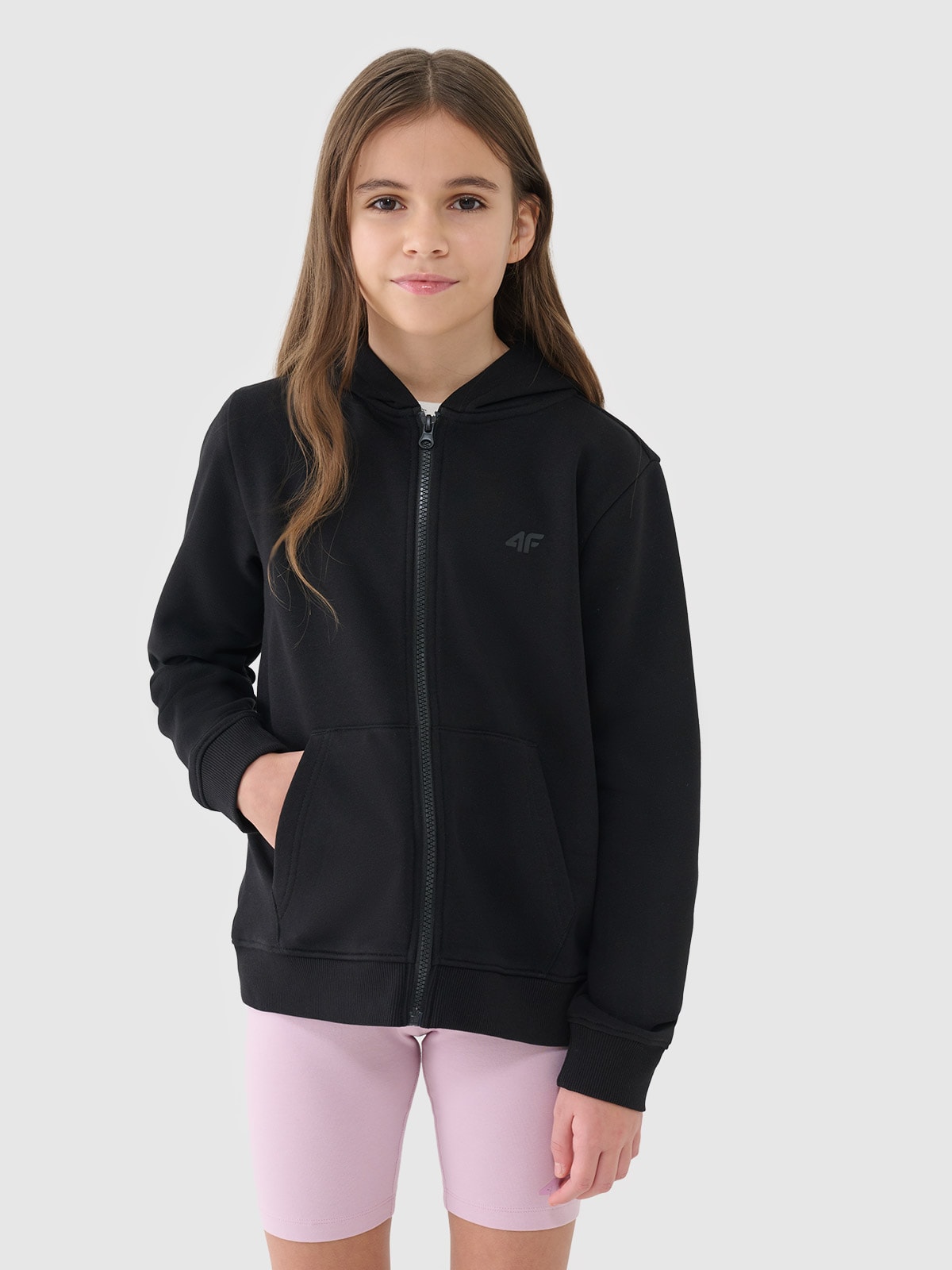 Sportinis atsegamas džemperis su gobtuvu mergaitėms - juodas