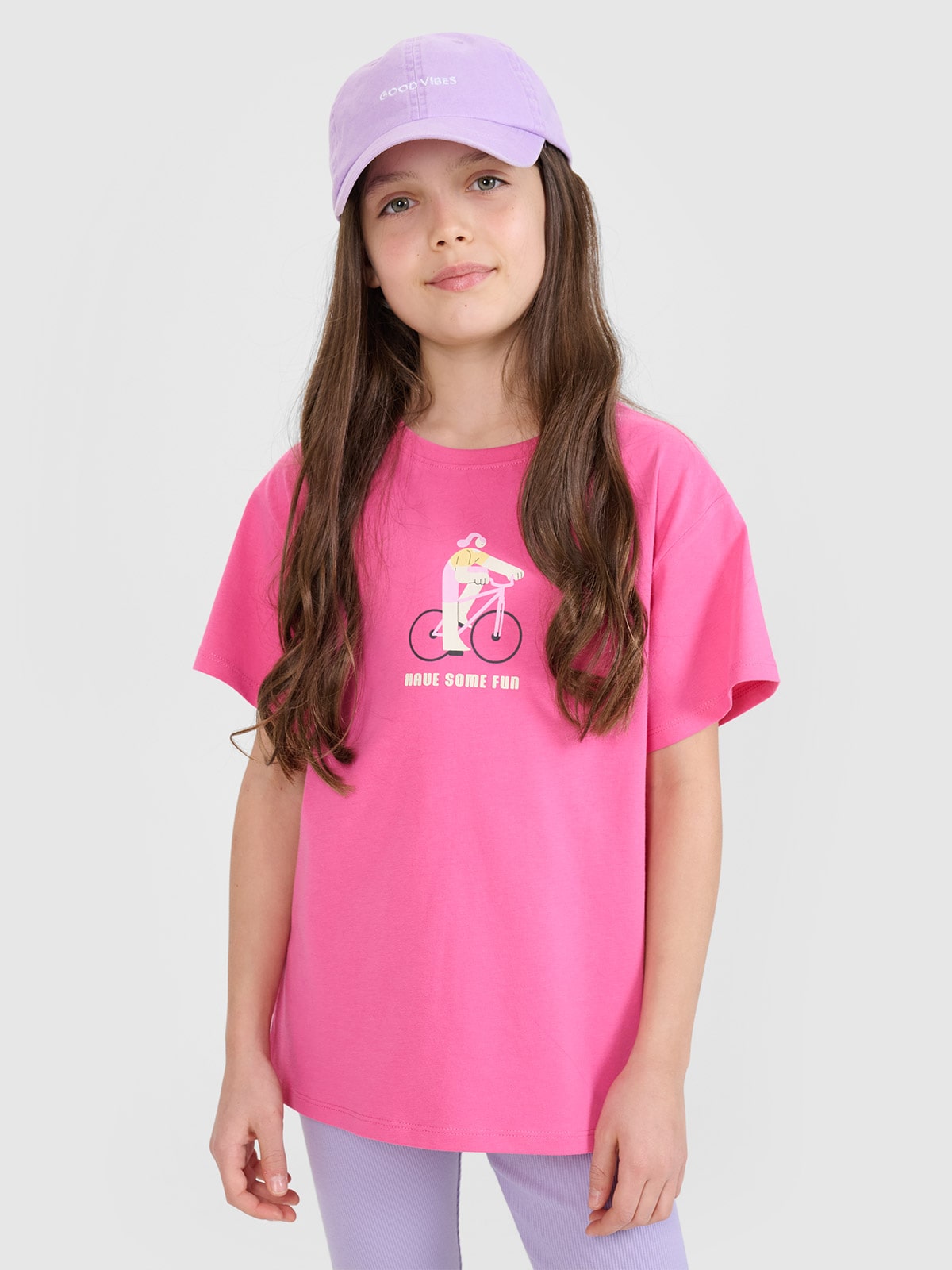 T-shirt regular marškinėliai su spauda mergaitėms - rožiniai