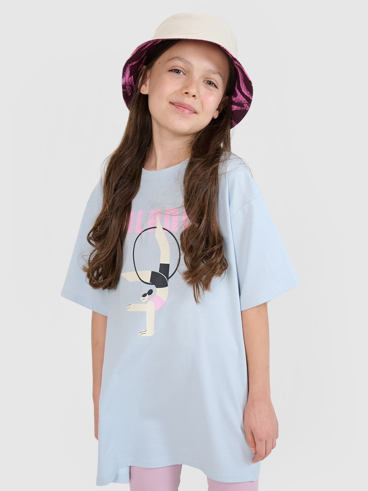 T-shirt oversize marškinėliai su spauda mergaitėms - mėlyni