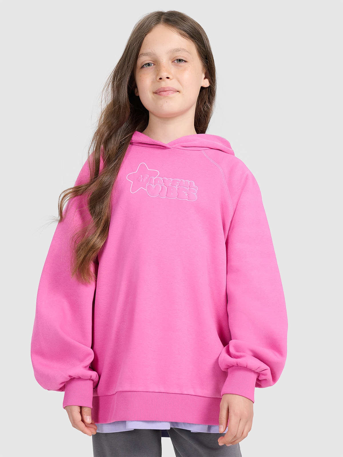 Sportinis neatsegamas, džemperis su gobtuvu mergaitėms - rožinis