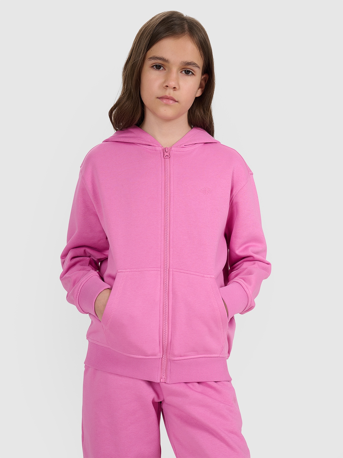 Sportinis atsegamas džemperis su gobtuvu mergaitėms - rožinis