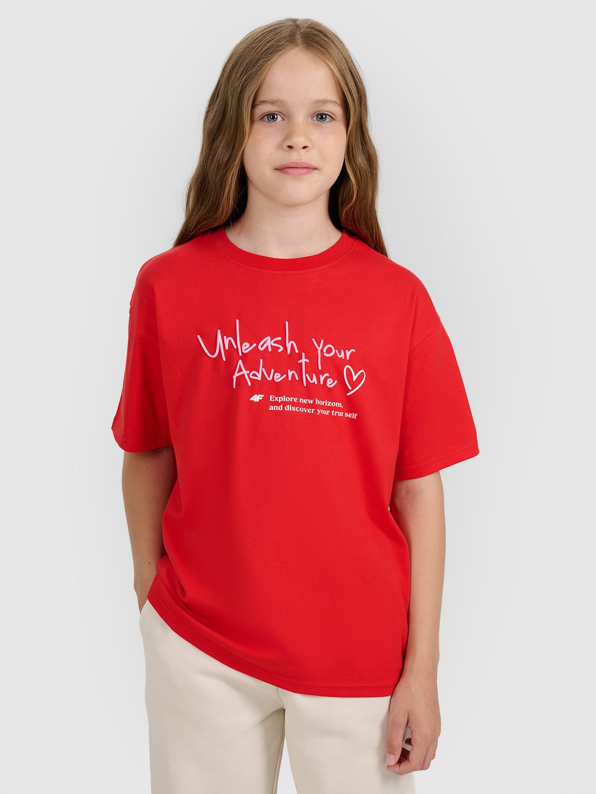 Moteriški T-shirt regular marškinėliai su spauda - raudoni