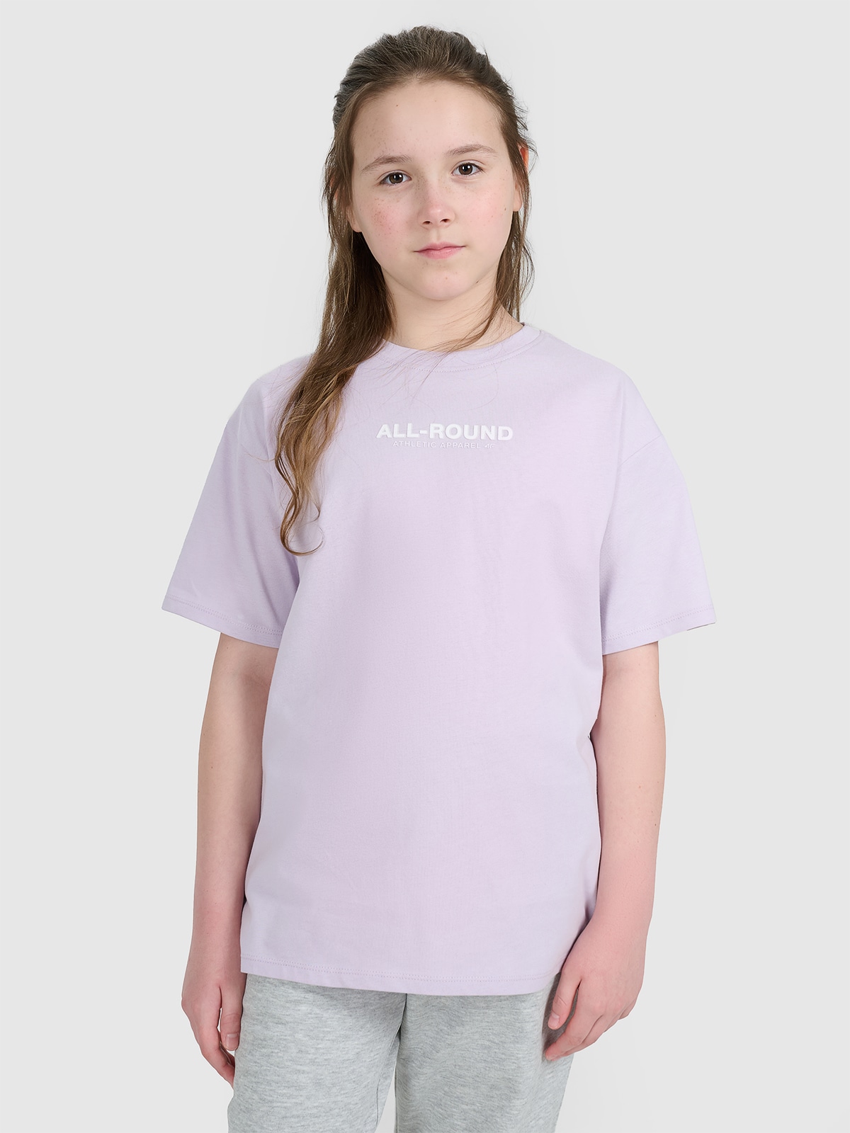 T-shirt oversize marškinėliai su grafika mergaitėms - violetiniai