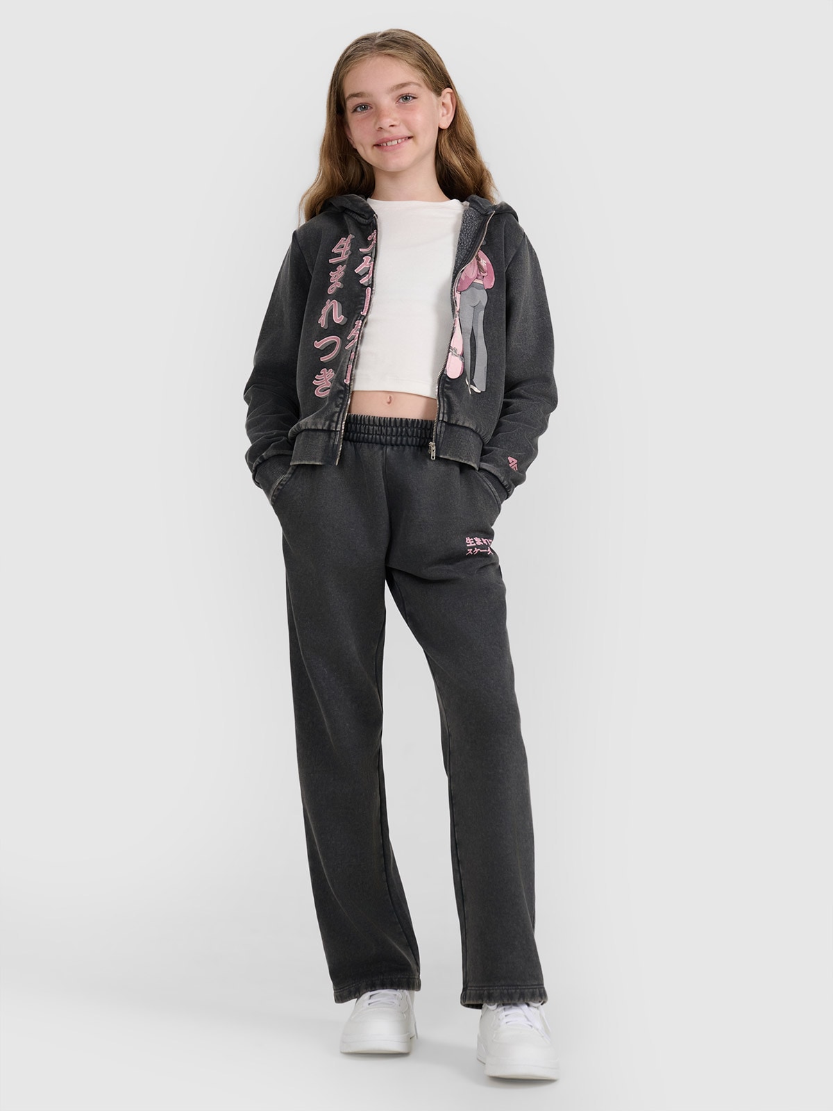Sportinės kelnės su plačiomis klešnėmis mergaitėms - pilkos