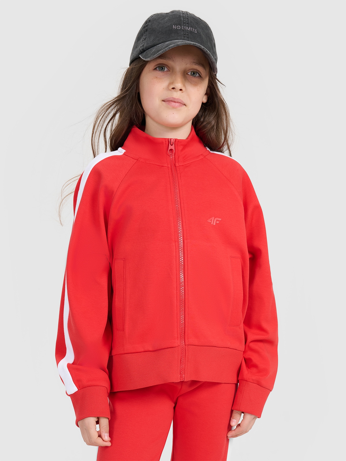 Sportinis neatsegamas džemperis be gobtuvo mergaitėms - raudonas