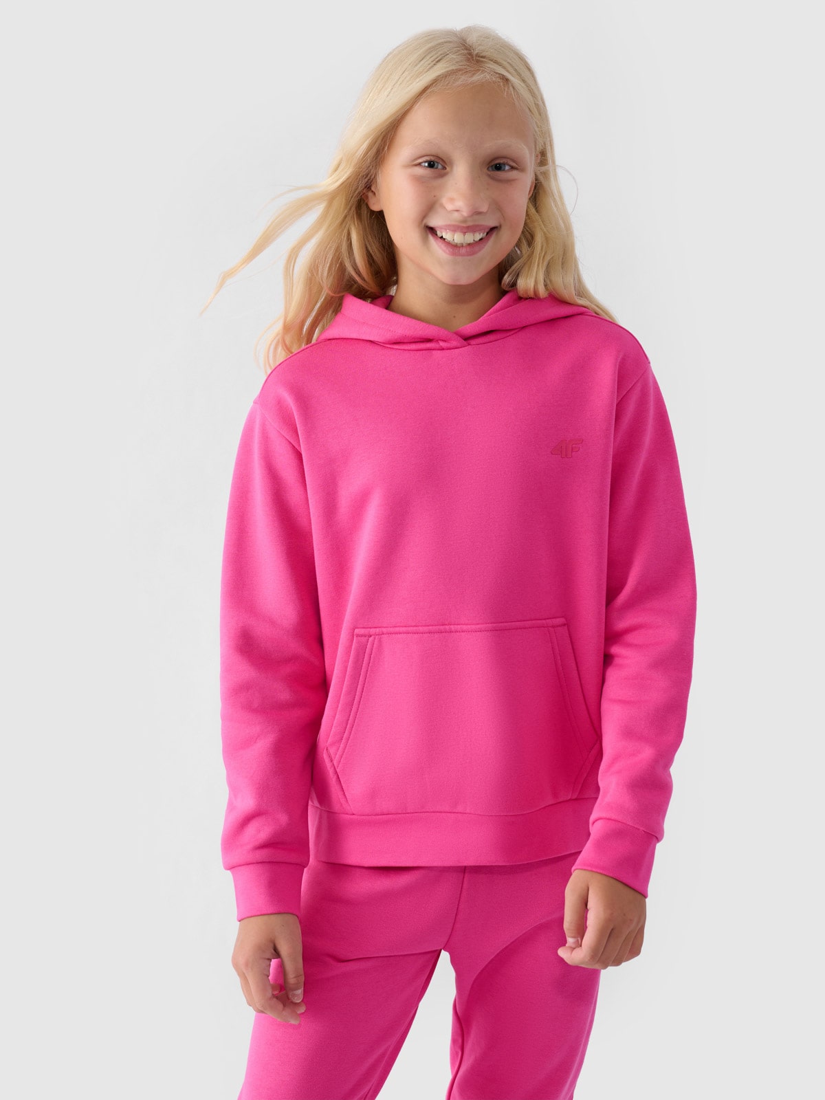 Sportinis neatsegamas džemperis su gobtuvu mergaitėms - fuksinės spalvos