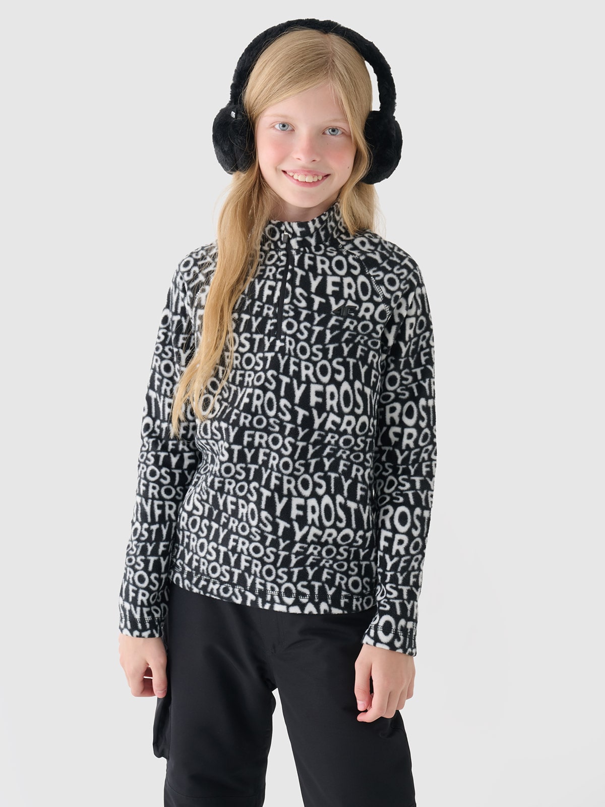 Termoaktyvus apatinis fliso trikotažas (viršus) mergaitėms - juodas